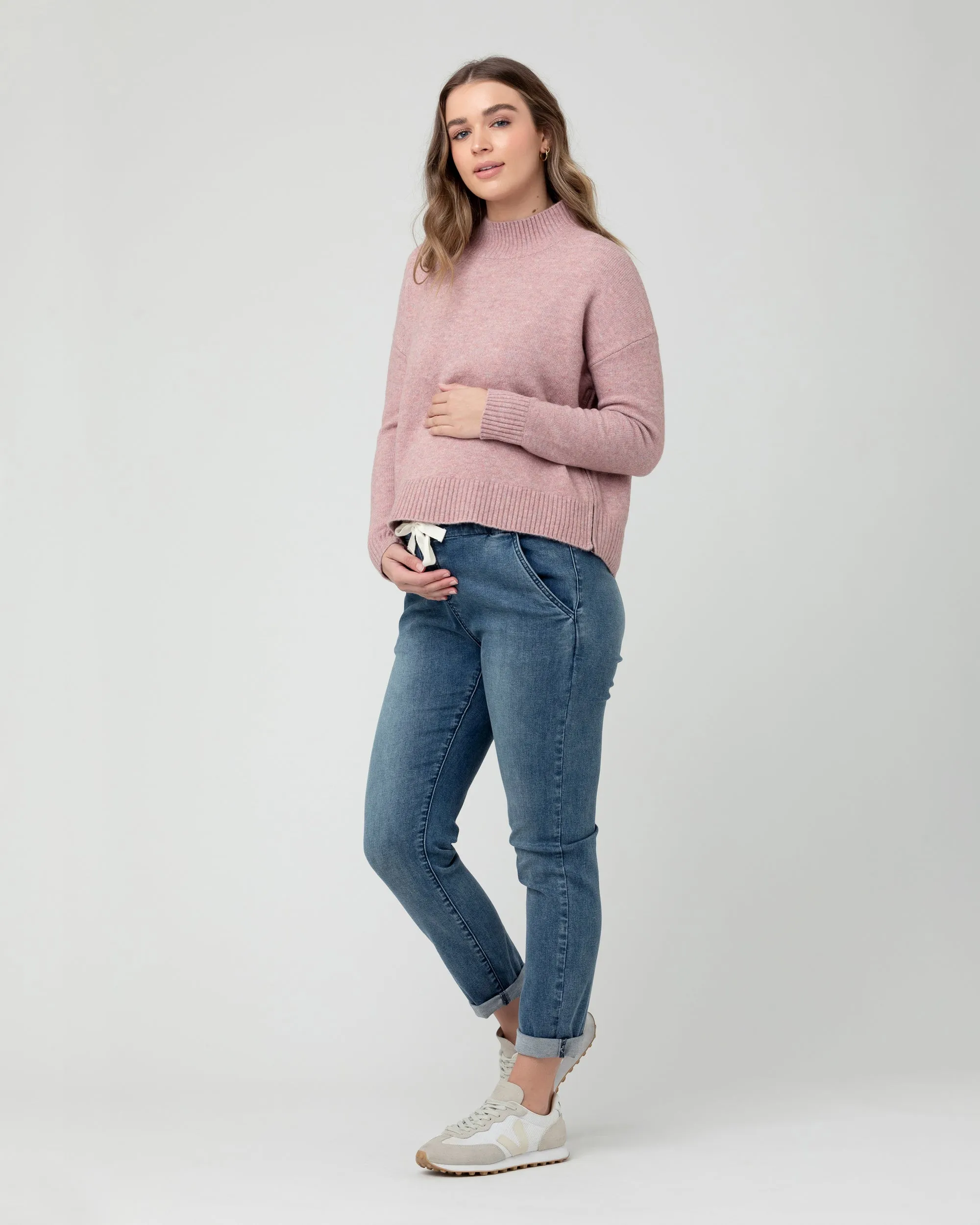 Side Slit Relaxed Silhouette Jade Crop Nursing Knit Pink