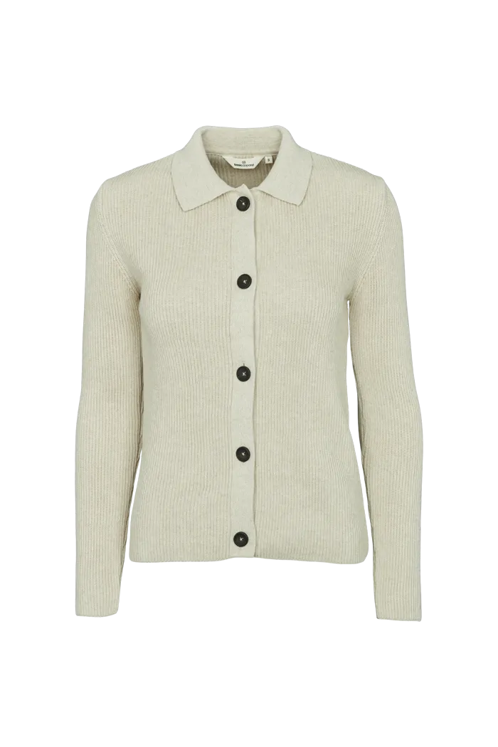 Jemima Cardigan - Natural melange Brushed Inner Layer Minimalist Button Placket