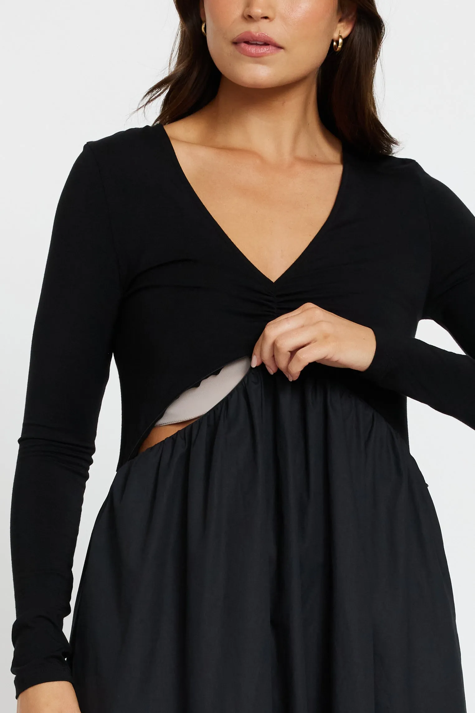 Pocket Design removable cups Jocelyn Combination Babydoll Maxi Dress - Black