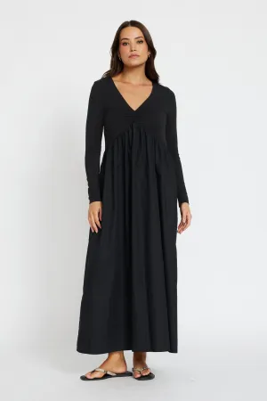 Temperature control Layering Piece Jocelyn Combination Babydoll Maxi Dress - Black