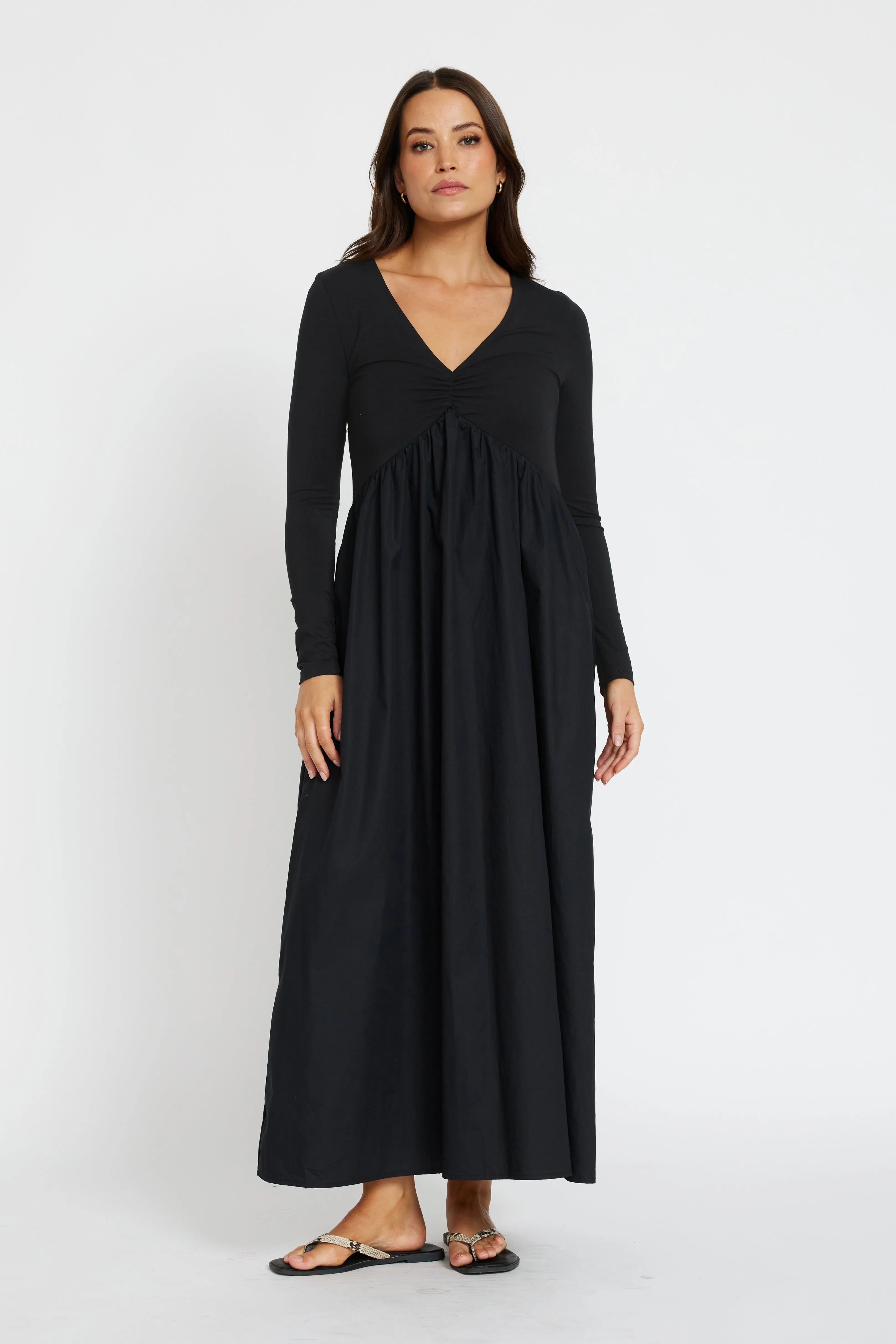 Temperature control Layering Piece Jocelyn Combination Babydoll Maxi Dress - Black