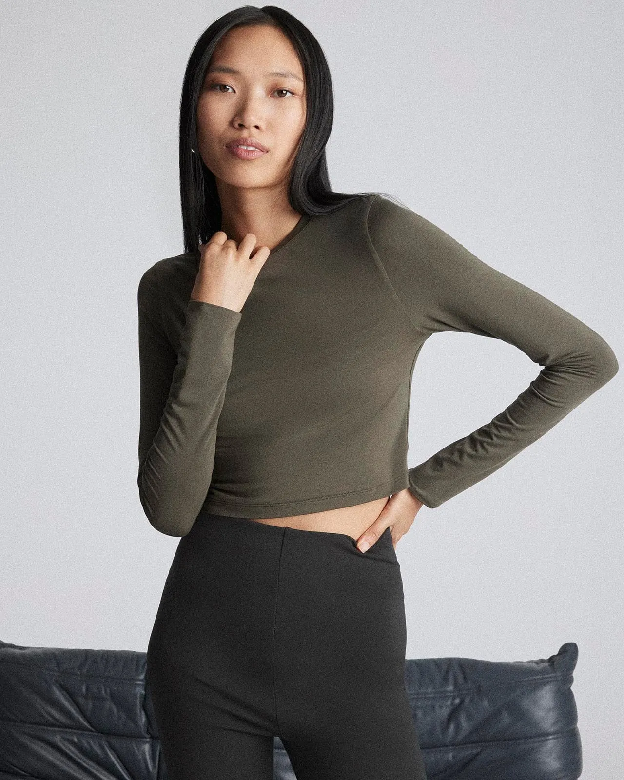 Kate Young x Splendid Silk-Modal Long Sleeve Tee Layered Look