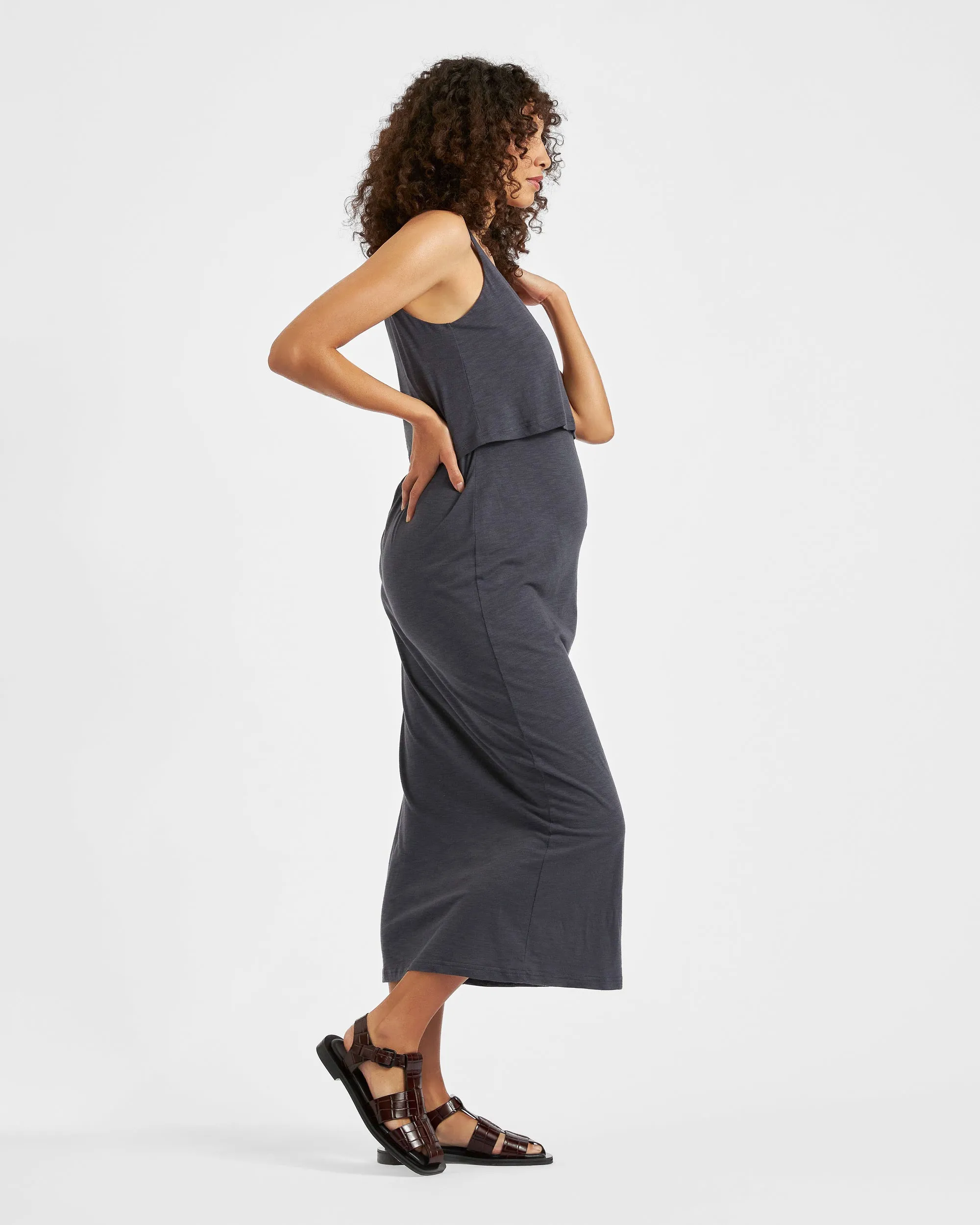 footless design lightweight robe Kerry Nursing Dress  Slate