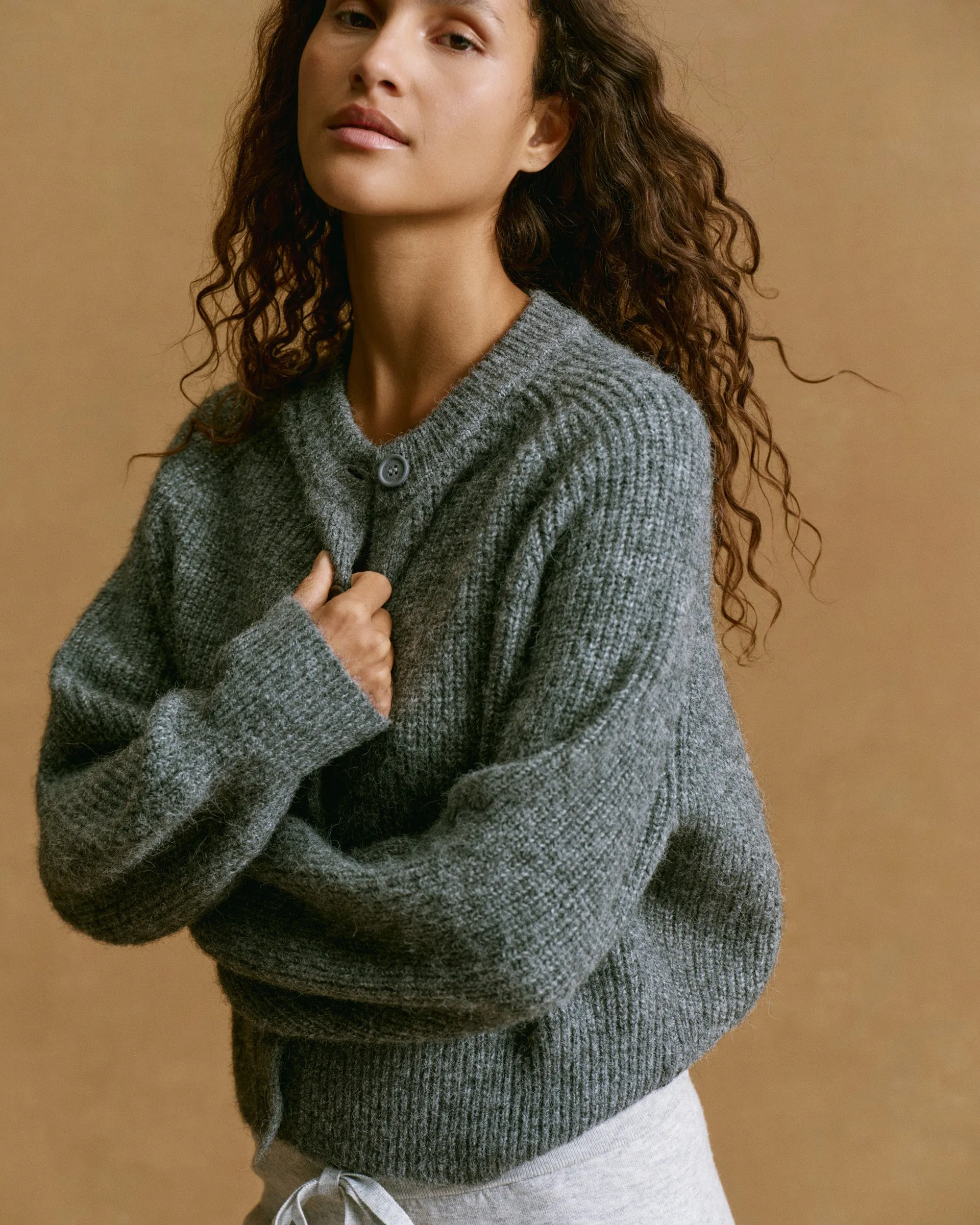 Outdoor Warmth Low Impact Manufacturing Knit Button Up Cardigan - Dark Grey Melange