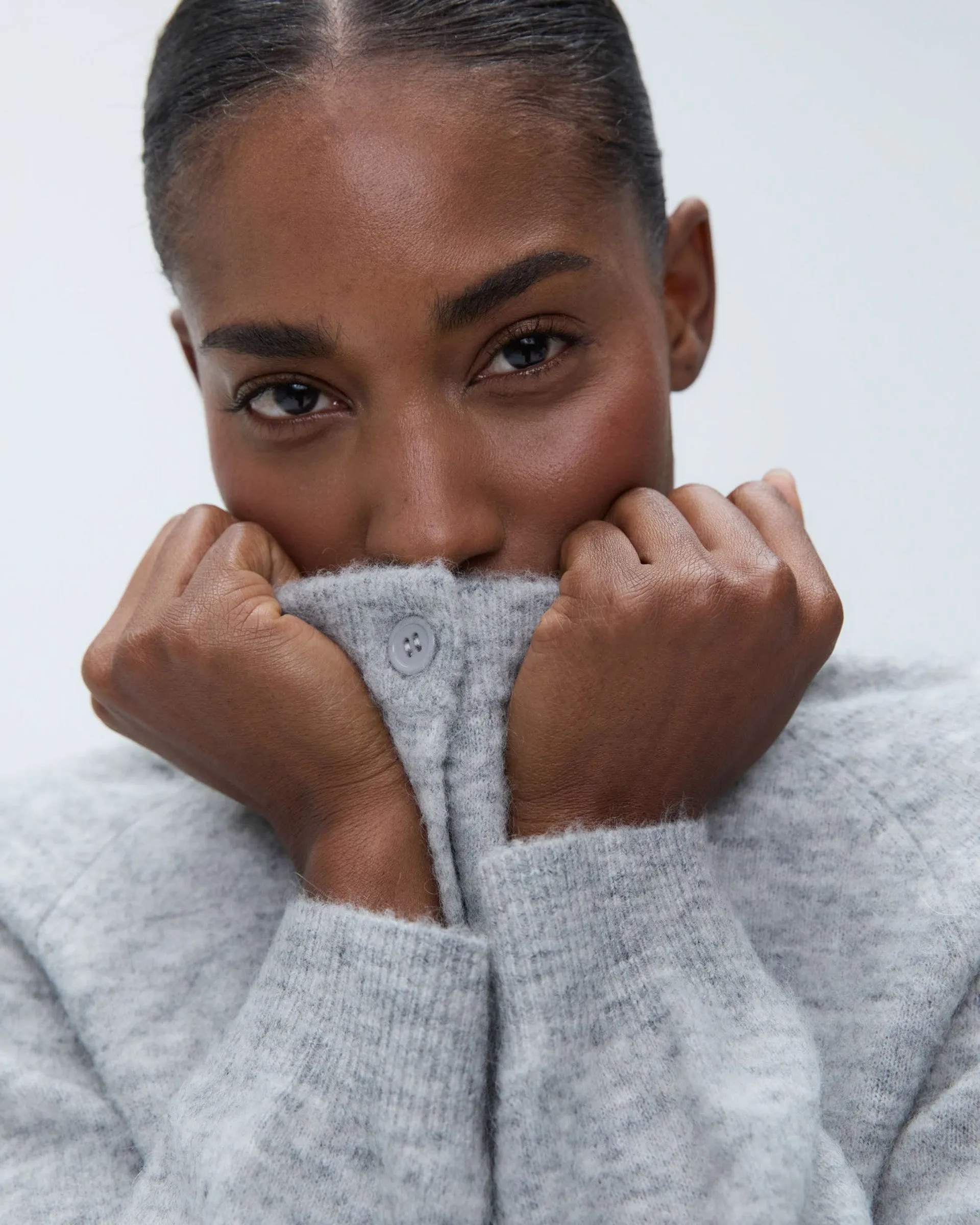 Knit Cardigan - Light Grey Melange Seam Free Edges Layer Comfort