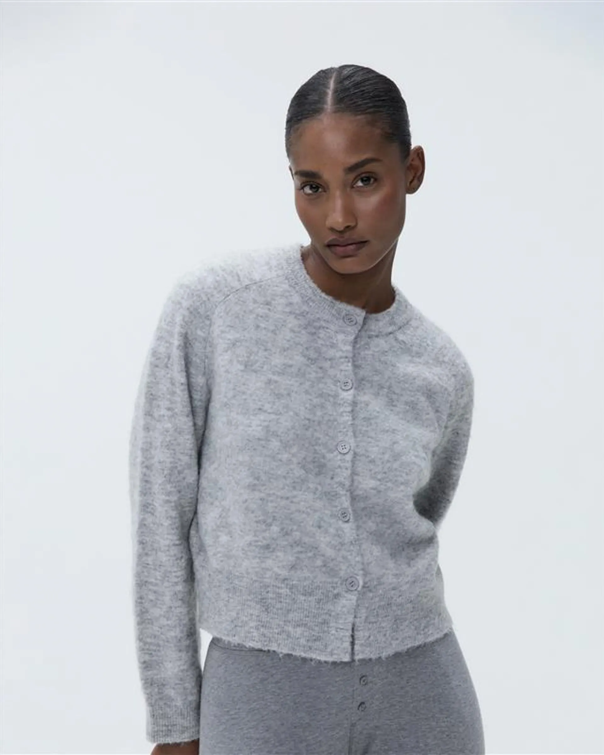 Knit Cardigan - Light Grey Melange Urban Trendy