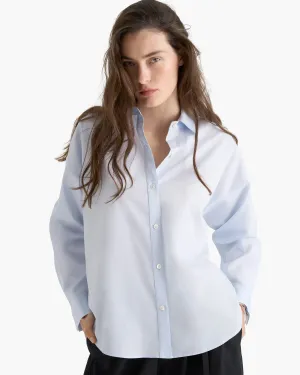 Premium Fabric Casual Design Cotton Poplin Boyfriend Shirt - Light Blue