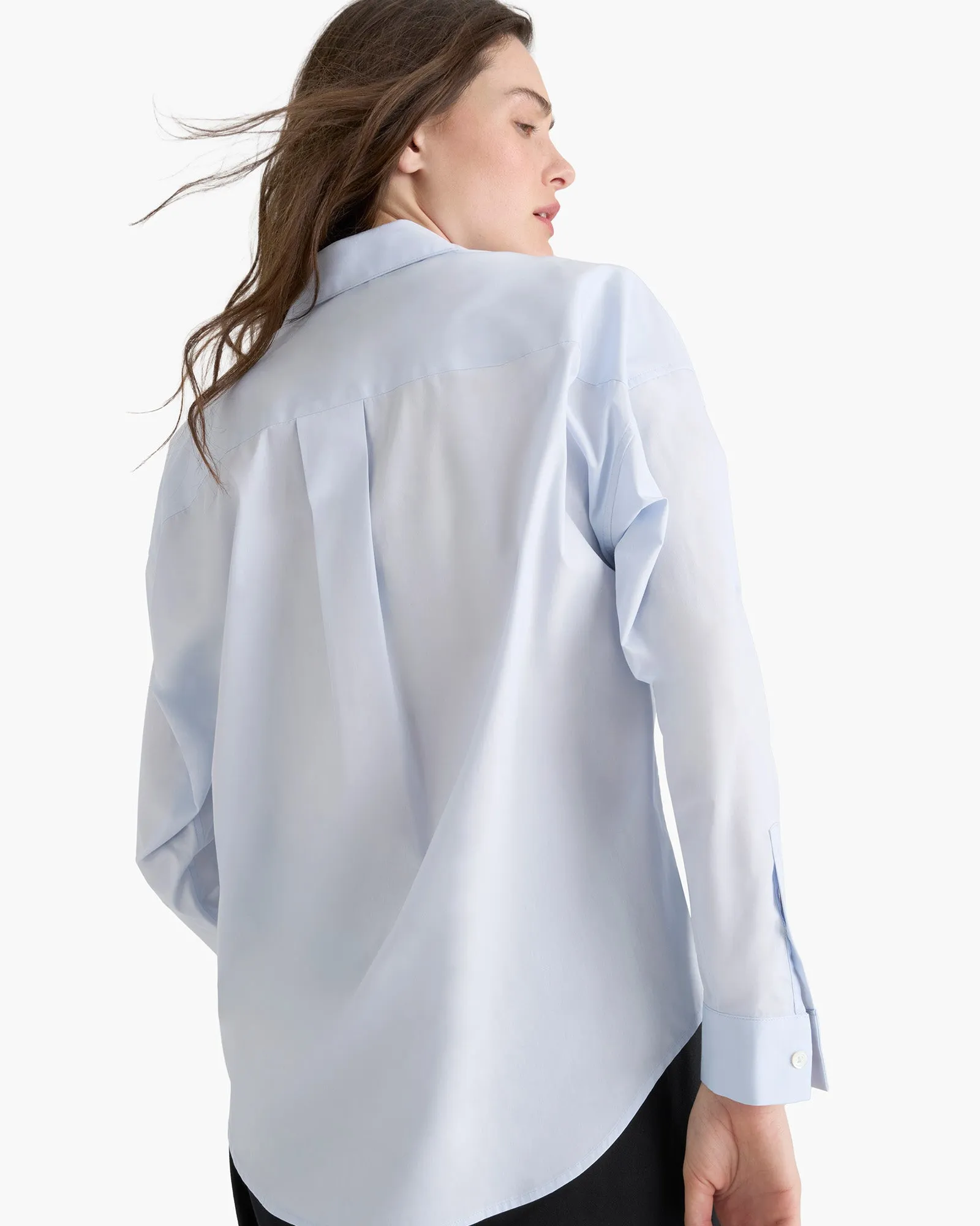 Cotton Poplin Boyfriend Shirt - Light Blue Work-to-Weekend Cool Comfort