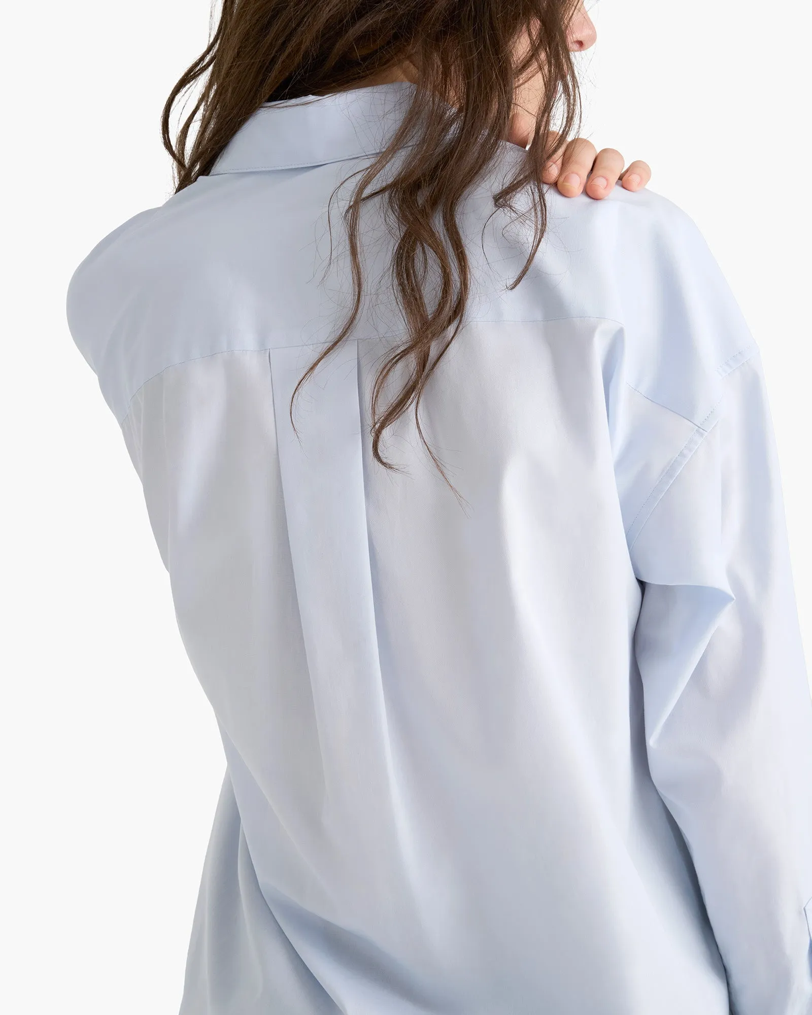 Flexible Mobility Cuffed hem Cotton Poplin Boyfriend Shirt - Light Blue