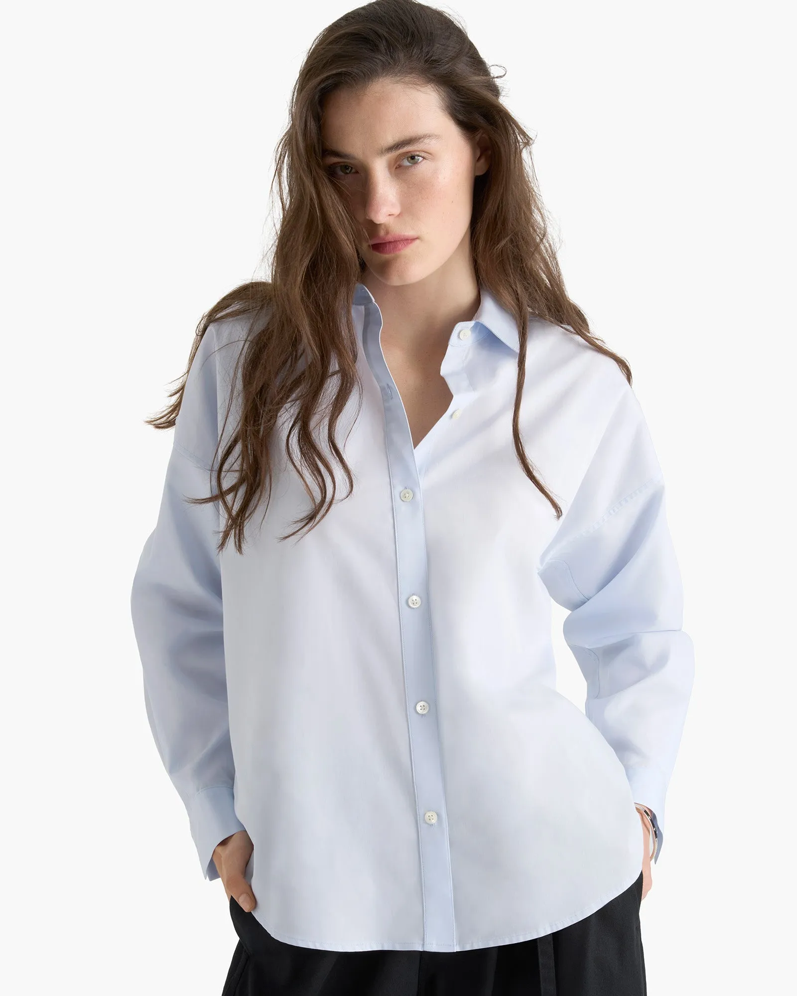 Cotton Poplin Boyfriend Shirt - Light Blue shopping spree