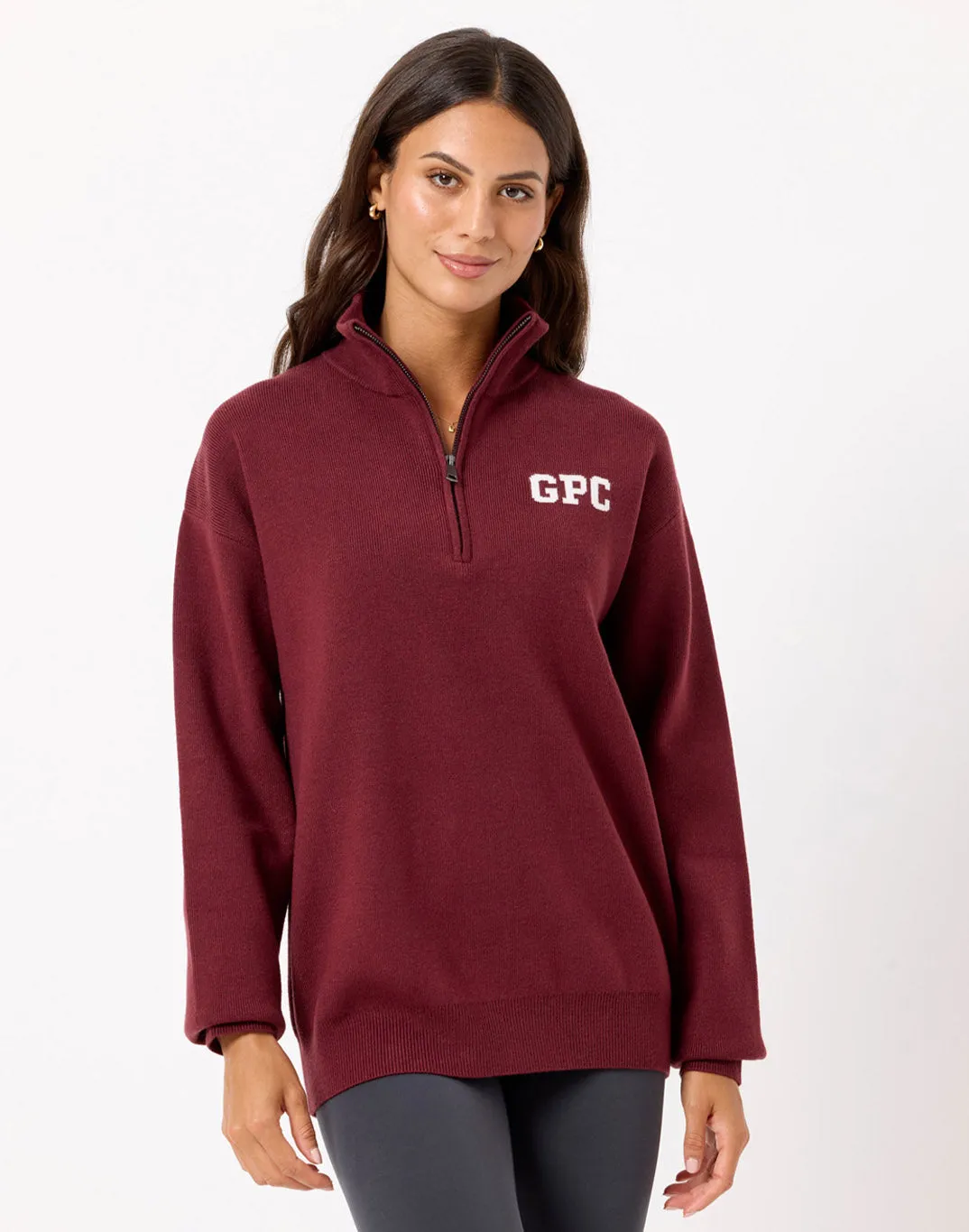 Bamboo Fiber Blend LowMaintenance Care Knit Half Zip in Mulberry