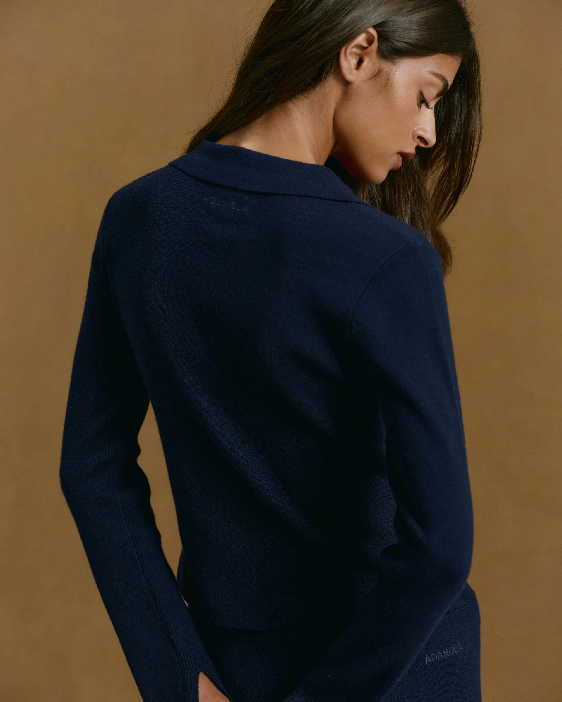 Knit Long Sleeve Button Up Top - Navy Blue Quick Layer