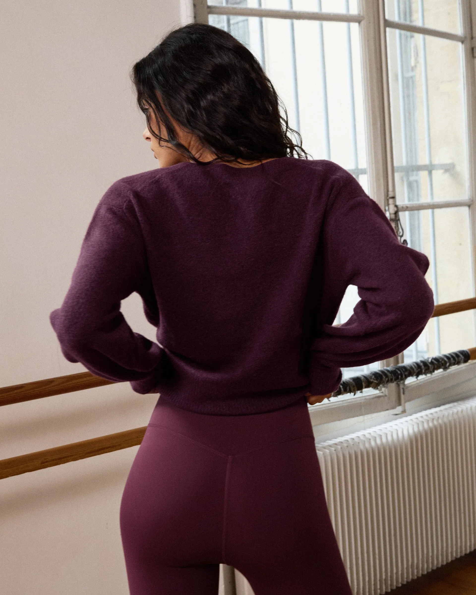 Layered Knit Structure Knit Wrap Over Cardigan - Dark Cherry