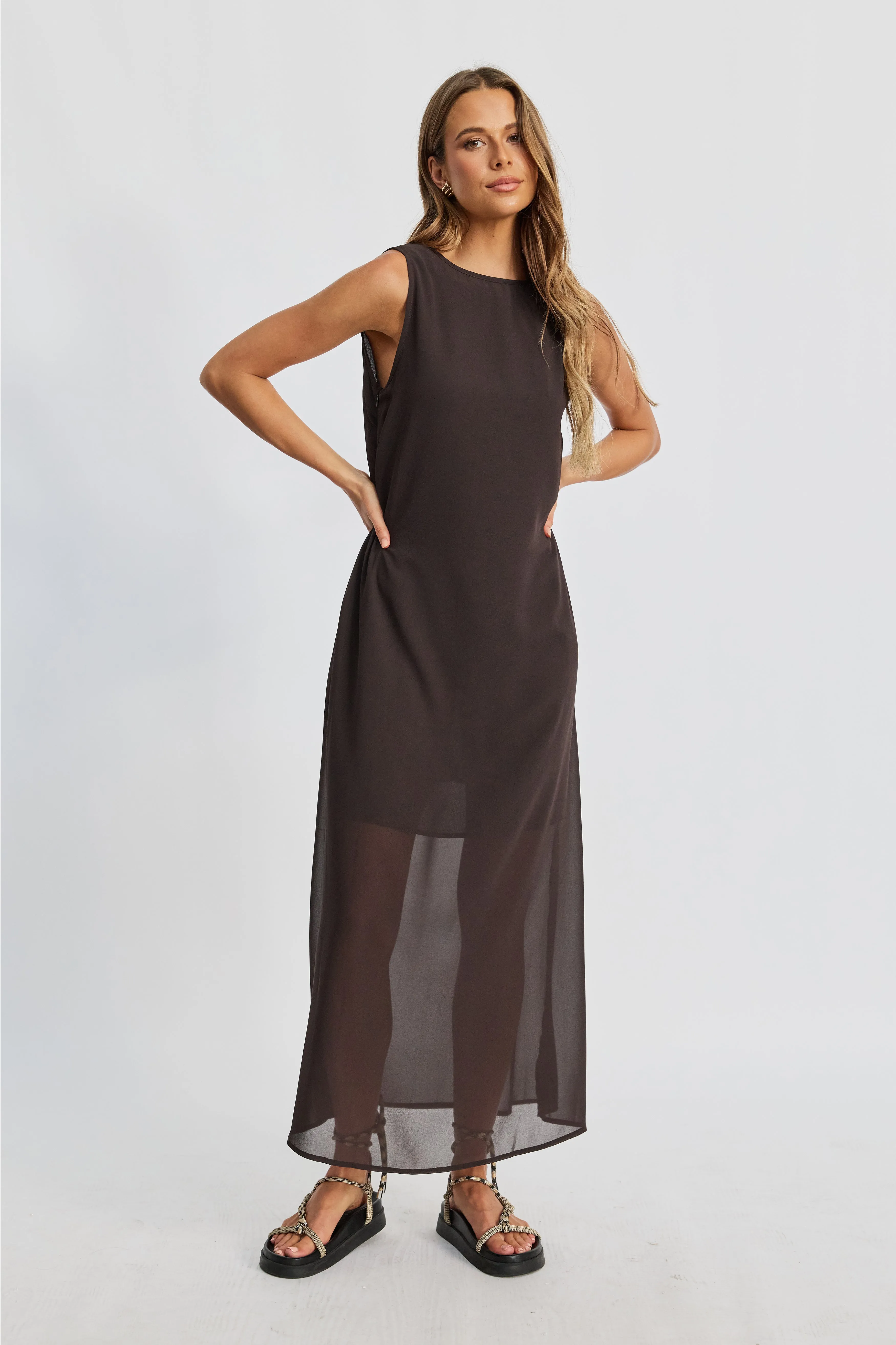 Kyro Chiffon Midi Dress - Espresso Belly Support