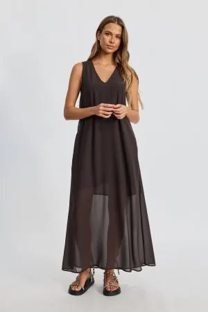 Chic Mom Kyro Chiffon Midi Dress - Espresso
