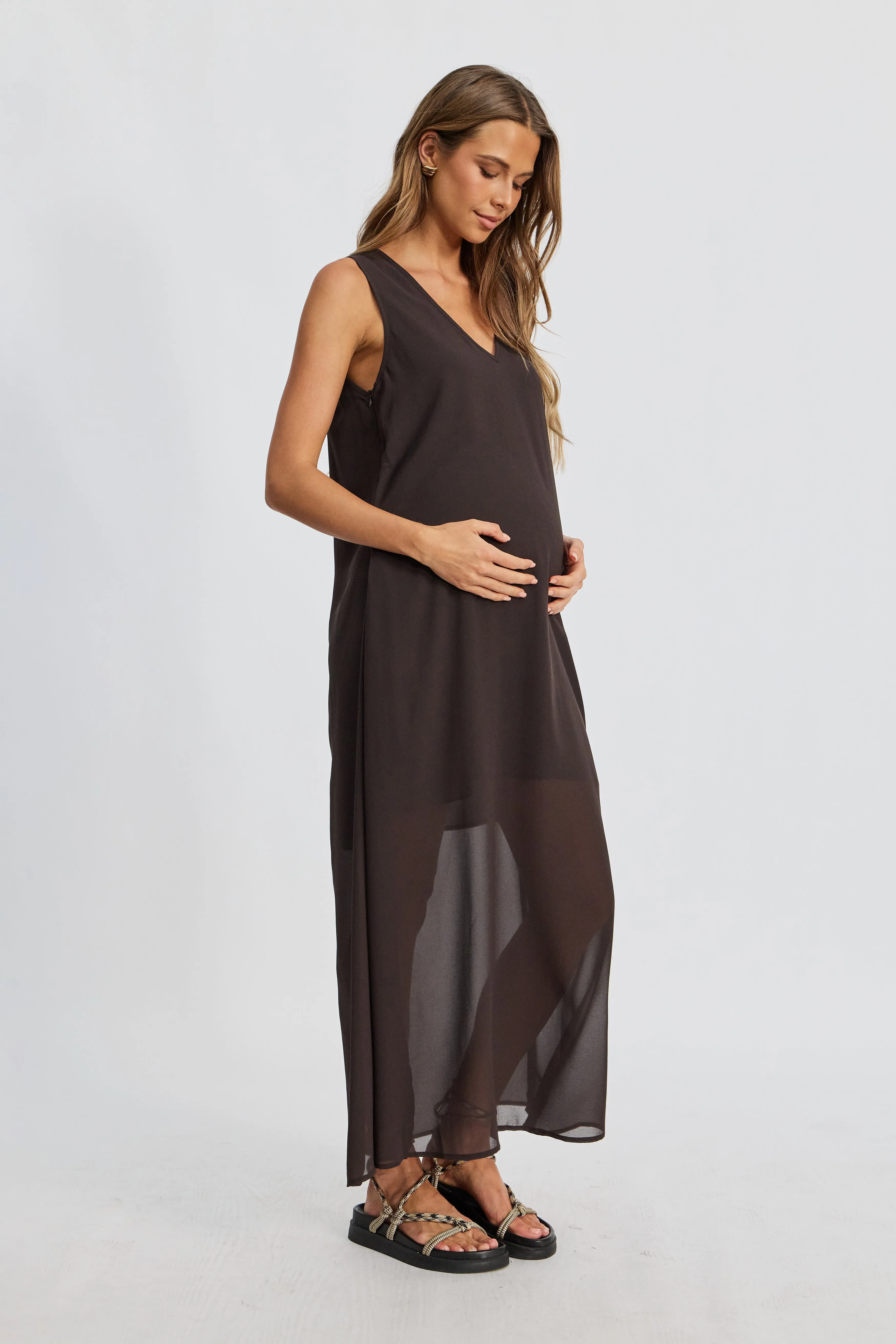 privacy cover midi dress Kyro Chiffon Midi Dress - Espresso