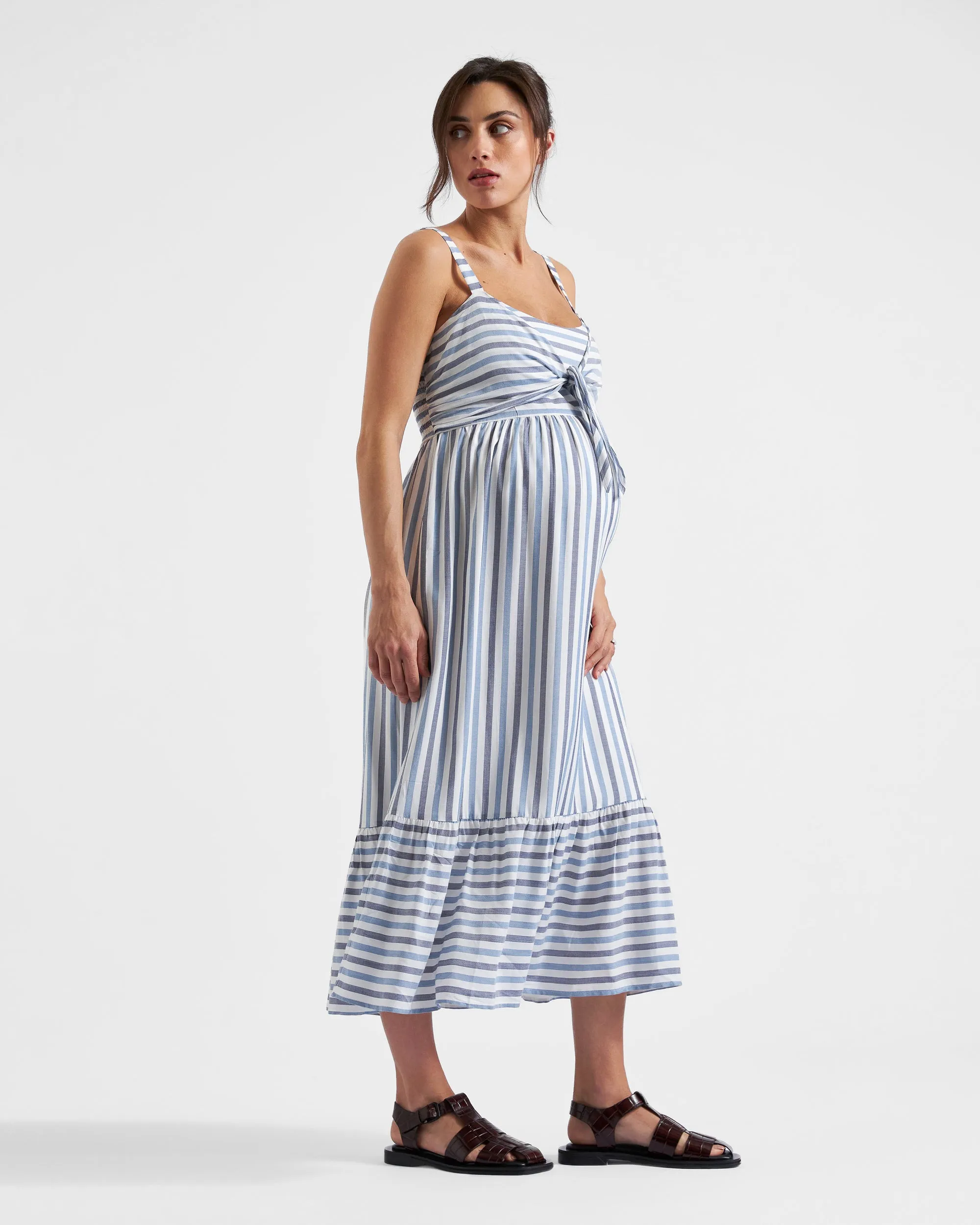 Lana Tie Front Dress  Sky Blue / Navy / White labor robe