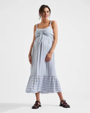 nighttime nursing Premium Quality Lana Tie Front Dress  Sky Blue / Navy / White