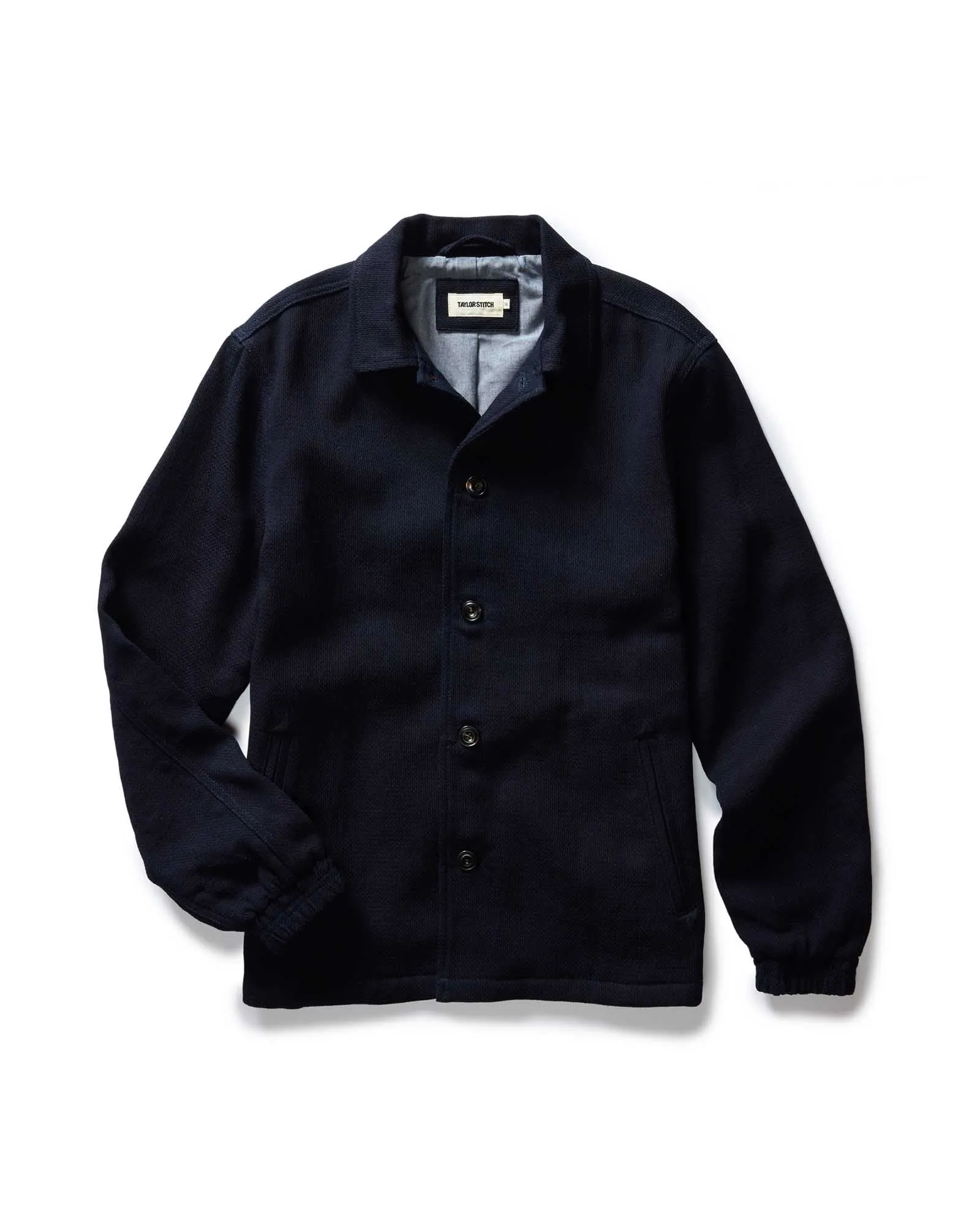 Seamless Shoulder Design NonIrritatingLining The Crew Jacket in Rinsed Indigo Sashiko
