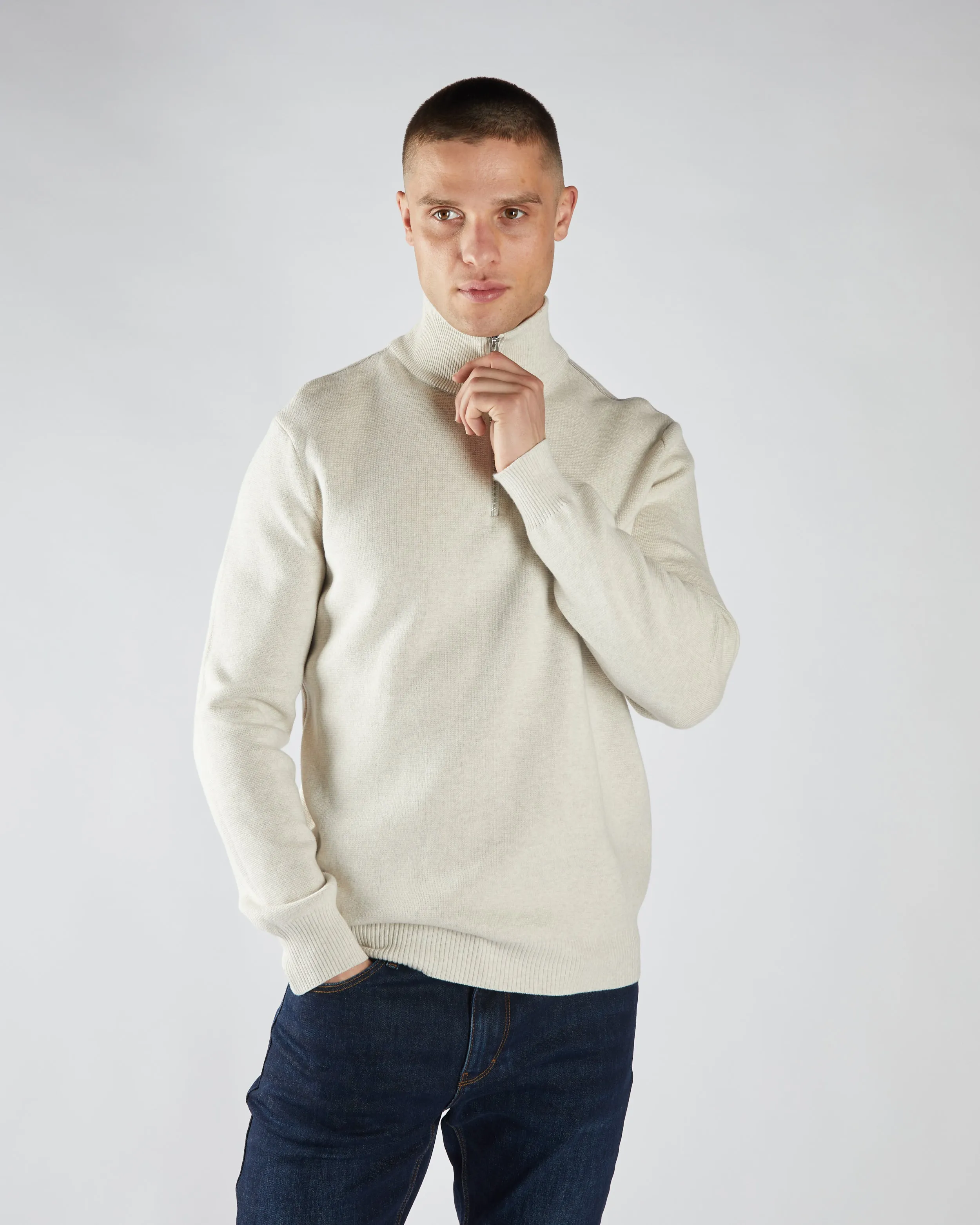 Elastic Seamless Design Pete Half Zip Crumb Marl