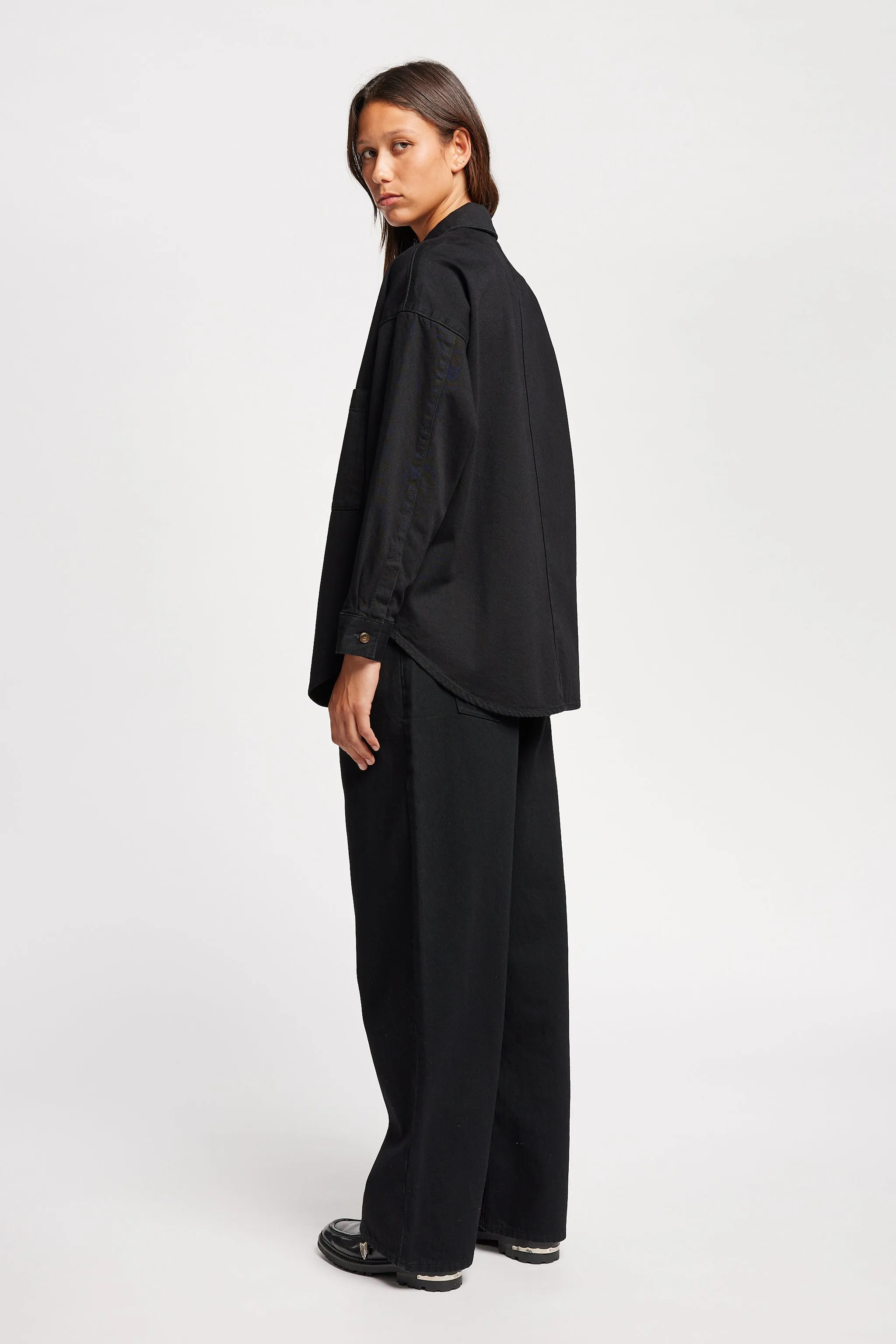 Rugged Style Formal Elegance Region Denim Shirt Black