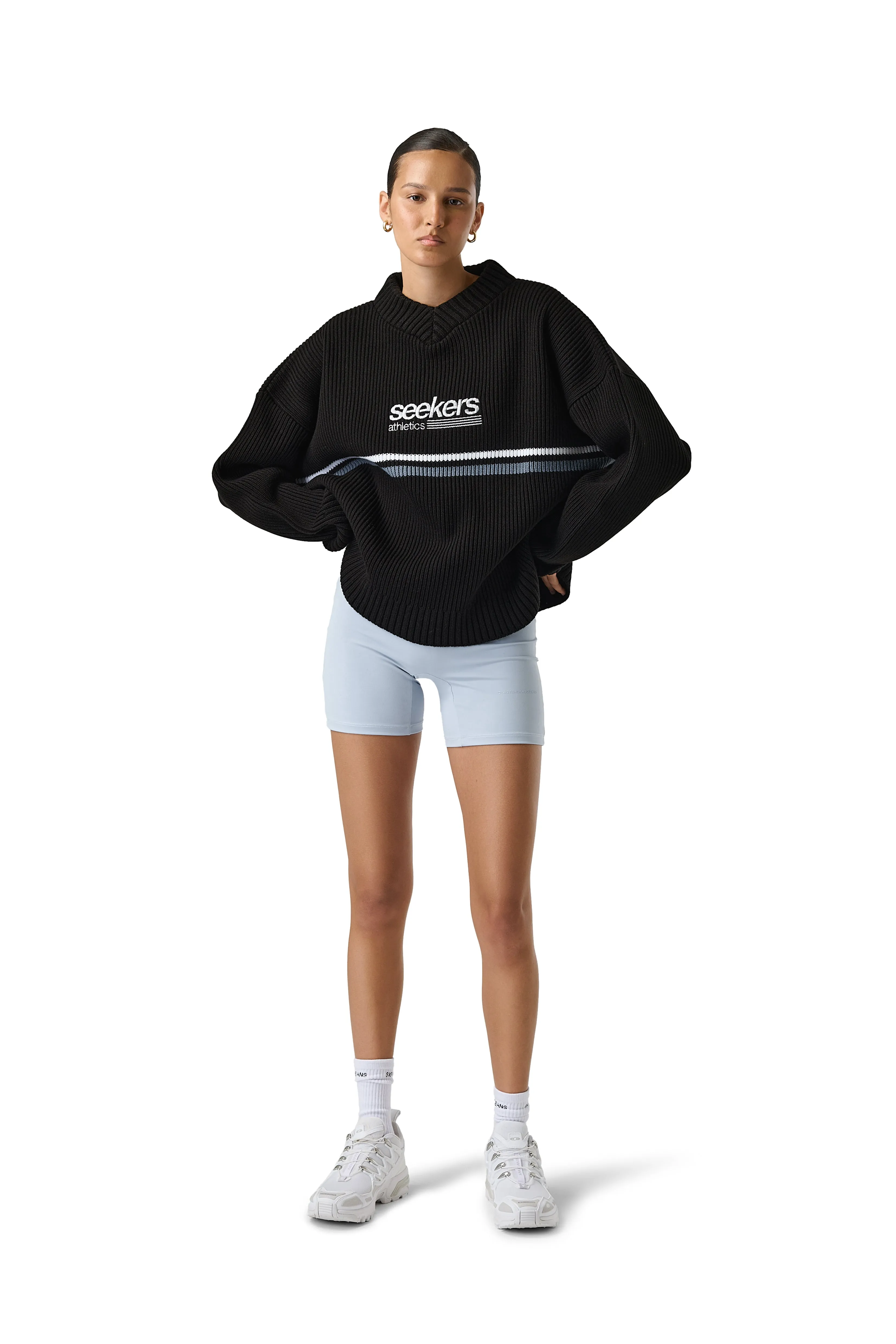 Leisure Knit Sweater Polo Neckline Layered Knit Design