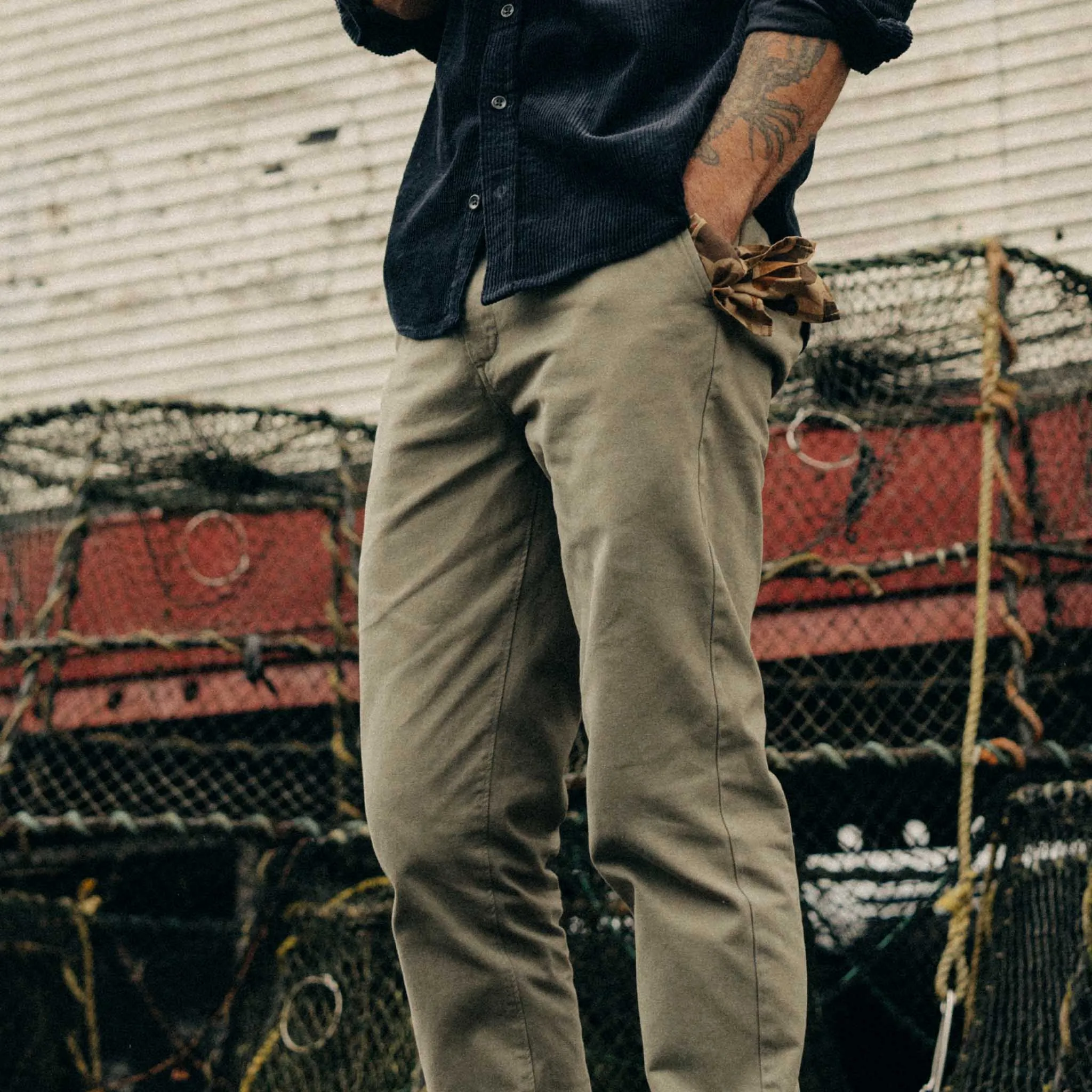 The Slim Foundation Pant in Organic Smoked Olive ReinforcedStitching