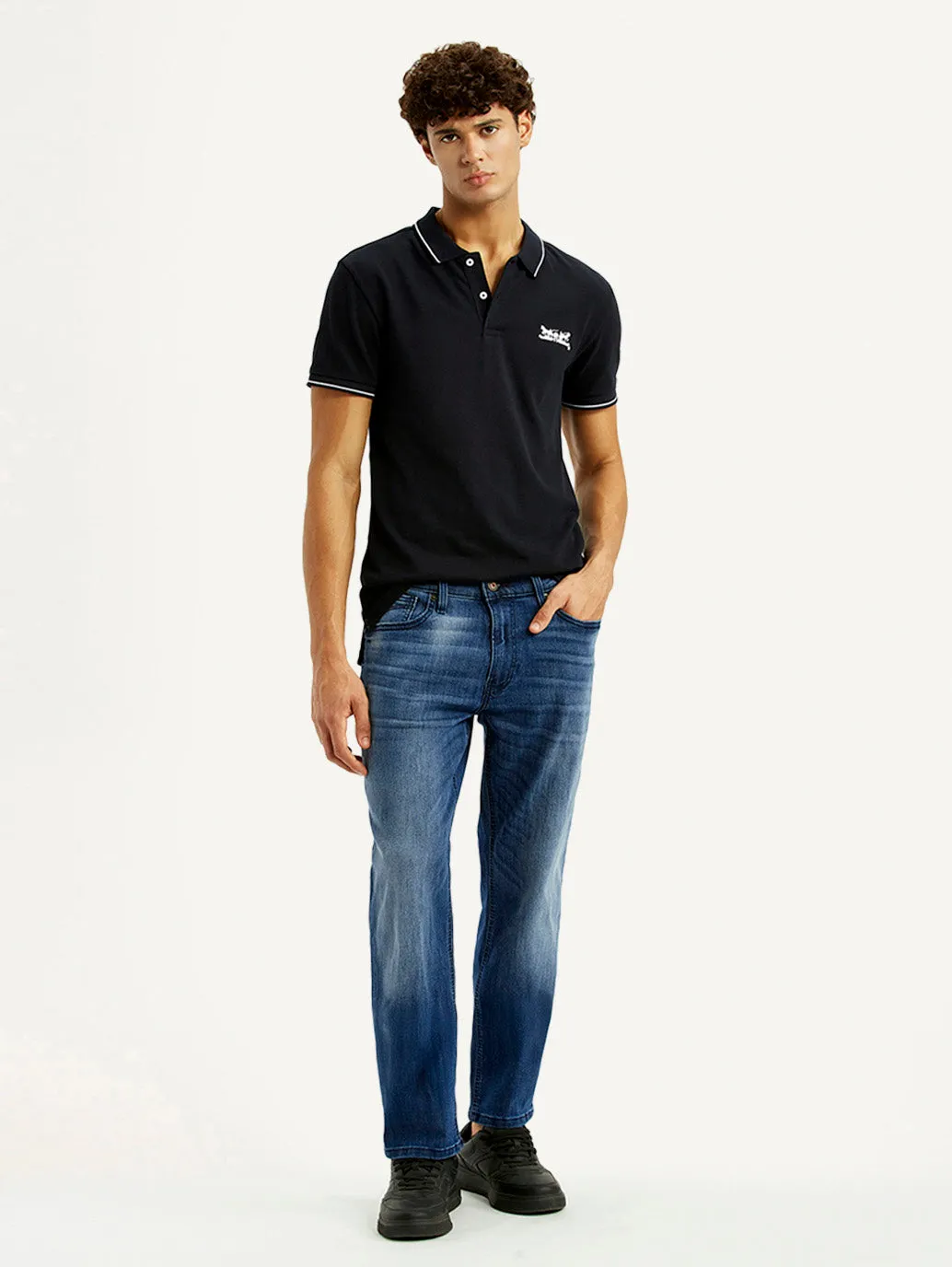 Men's 541 Blue Regular Tapered Fit Mid Rise Jeans Street Fashion Parent Style