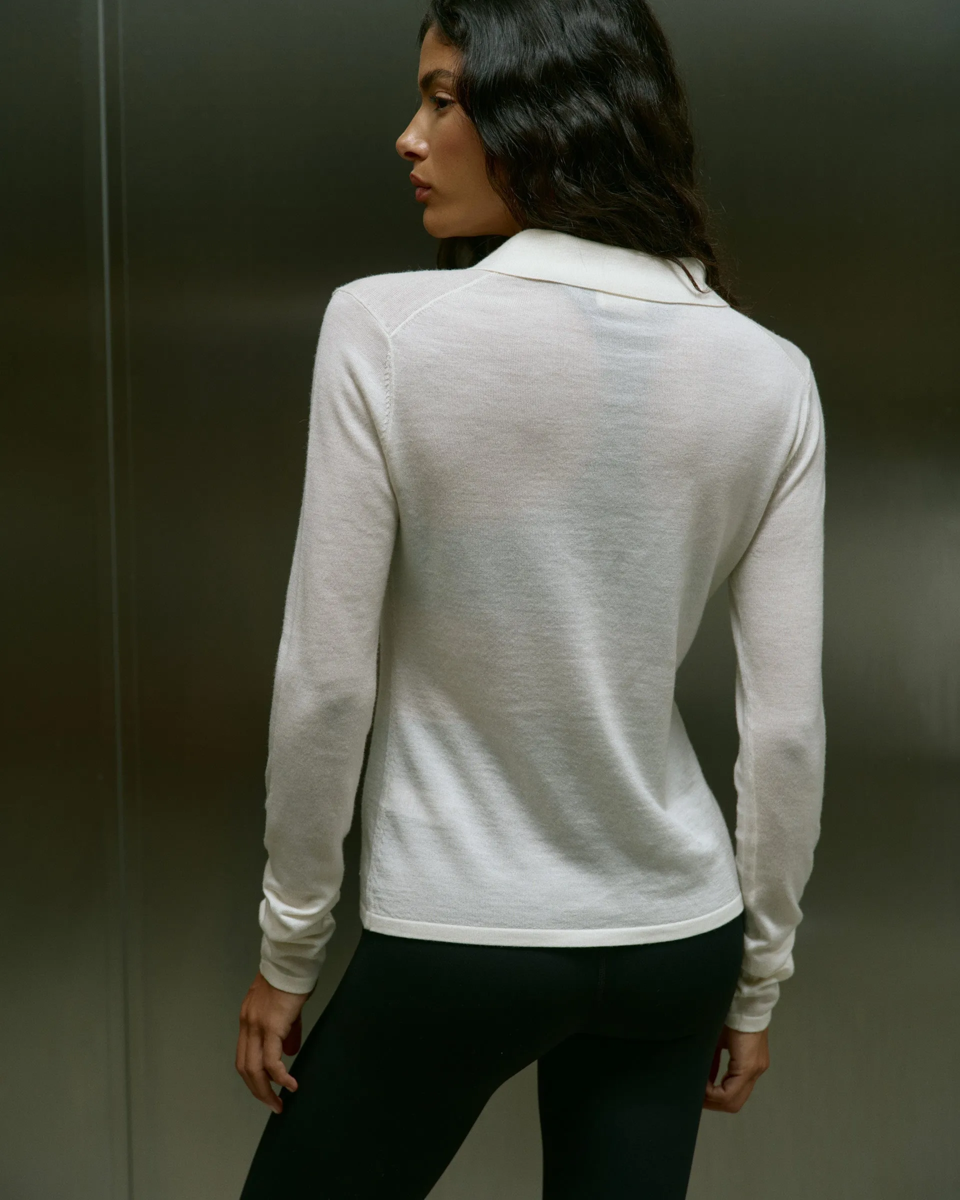 Cozy Weekend Lightweight Knit Collar Top - Marshmallow White