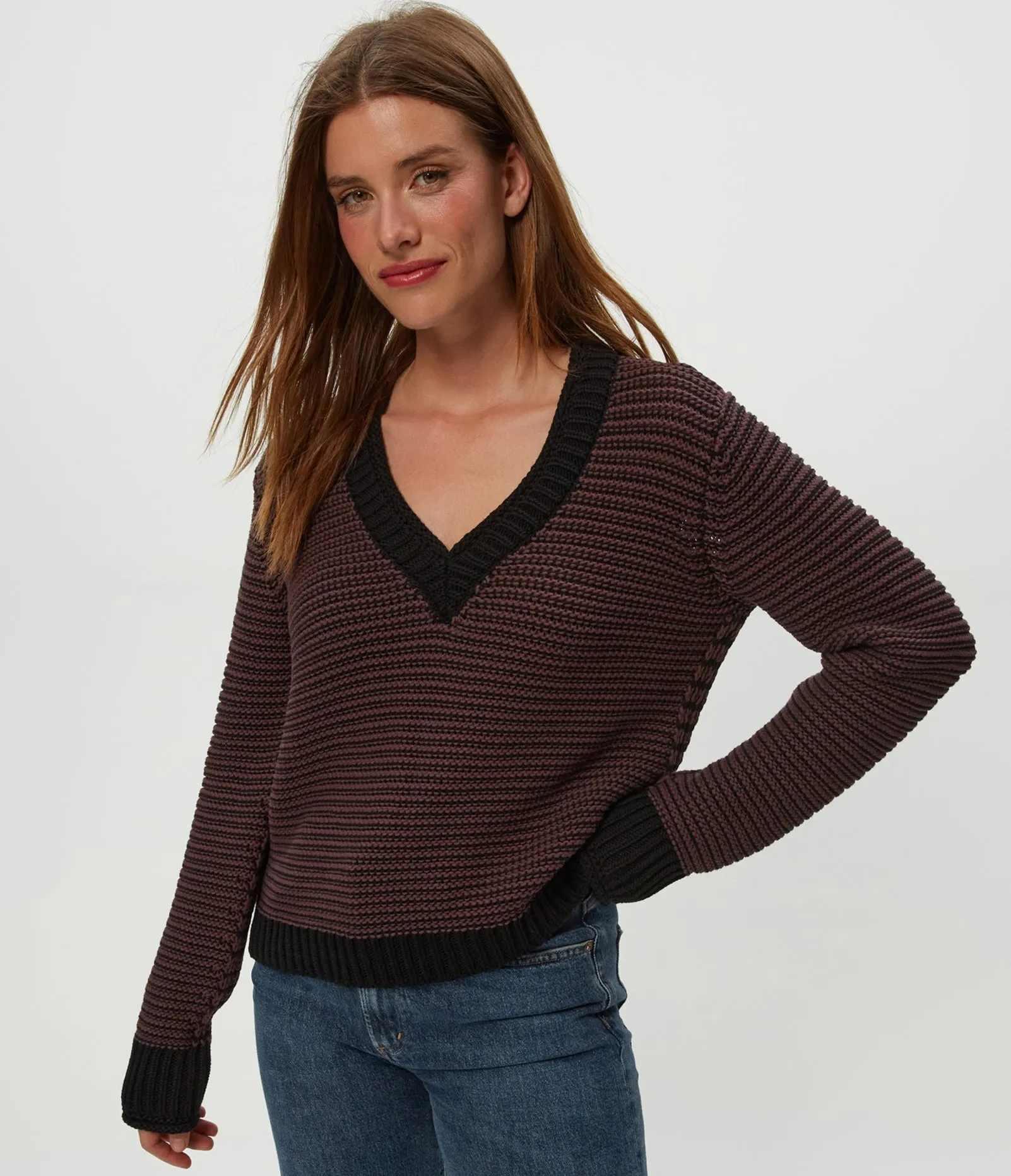Fresh Warmth Linda Striped V-Neck Pullover