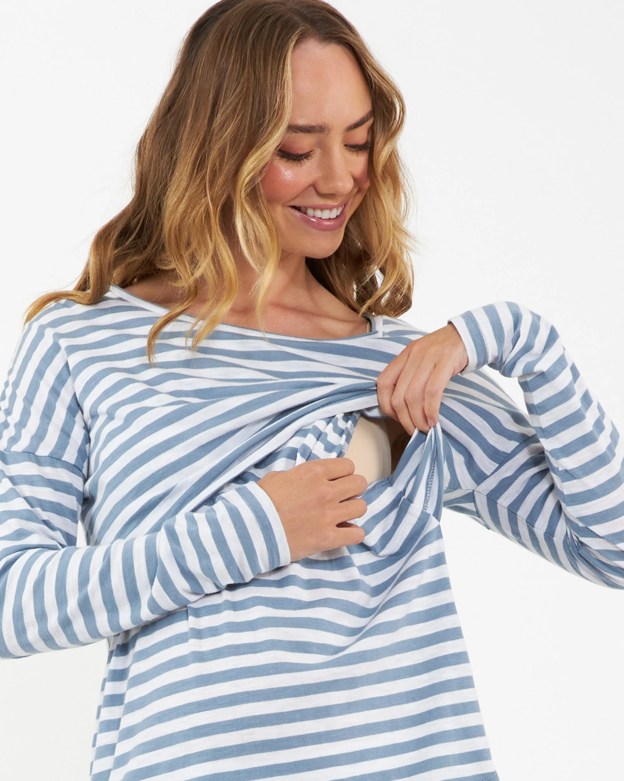 Lionel Long Sleeve Nursing Tee Petrol / White Moisture wicking