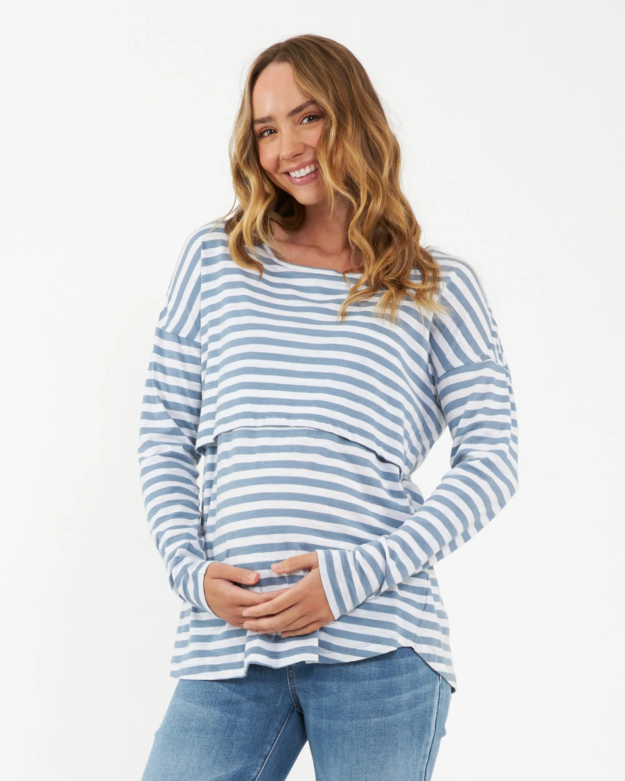 Ultra Soft Breathability Lionel Long Sleeve Nursing Tee Petrol / White