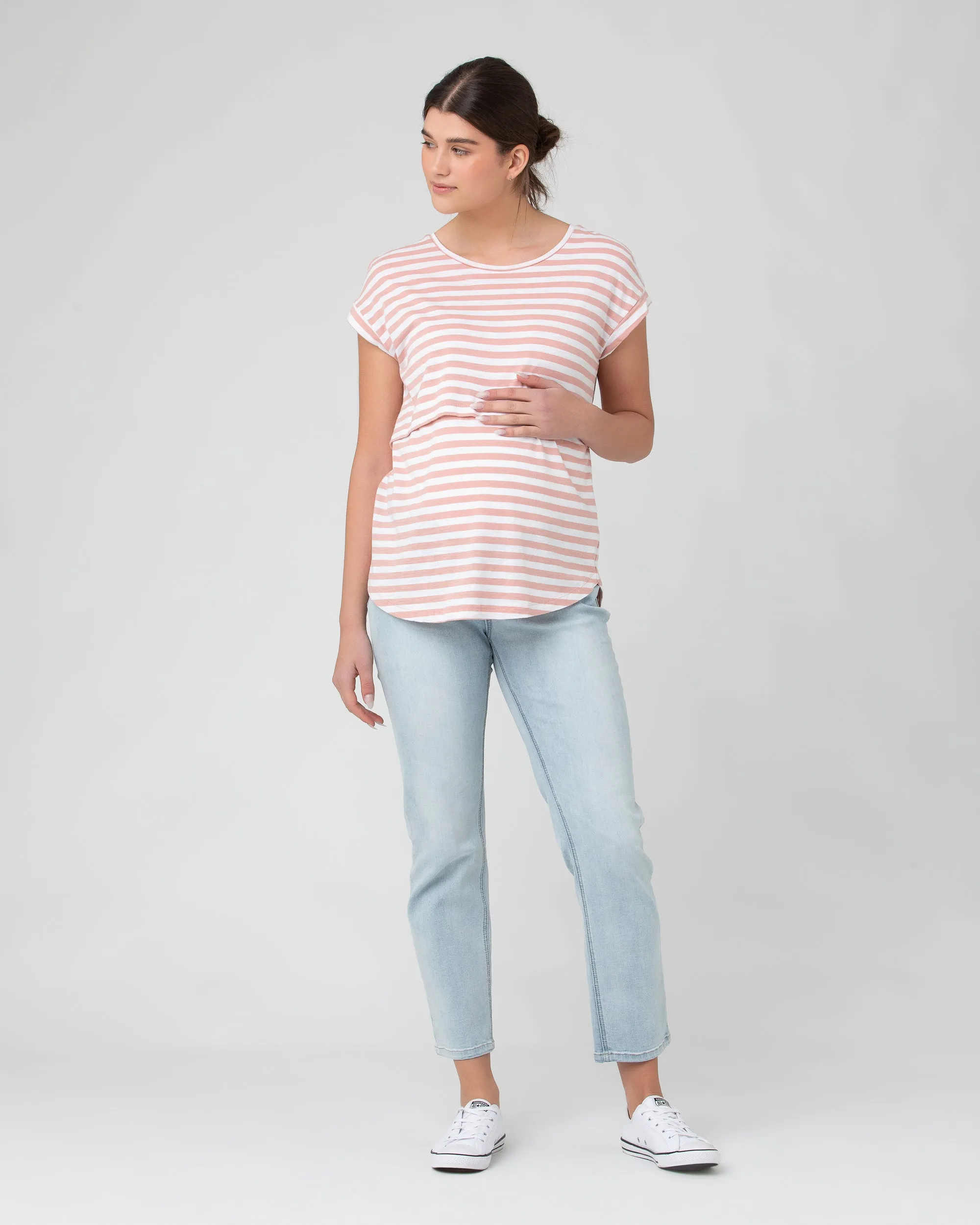 Lionel Nursing Tee Dusty Pink / White Sustainable Fabric