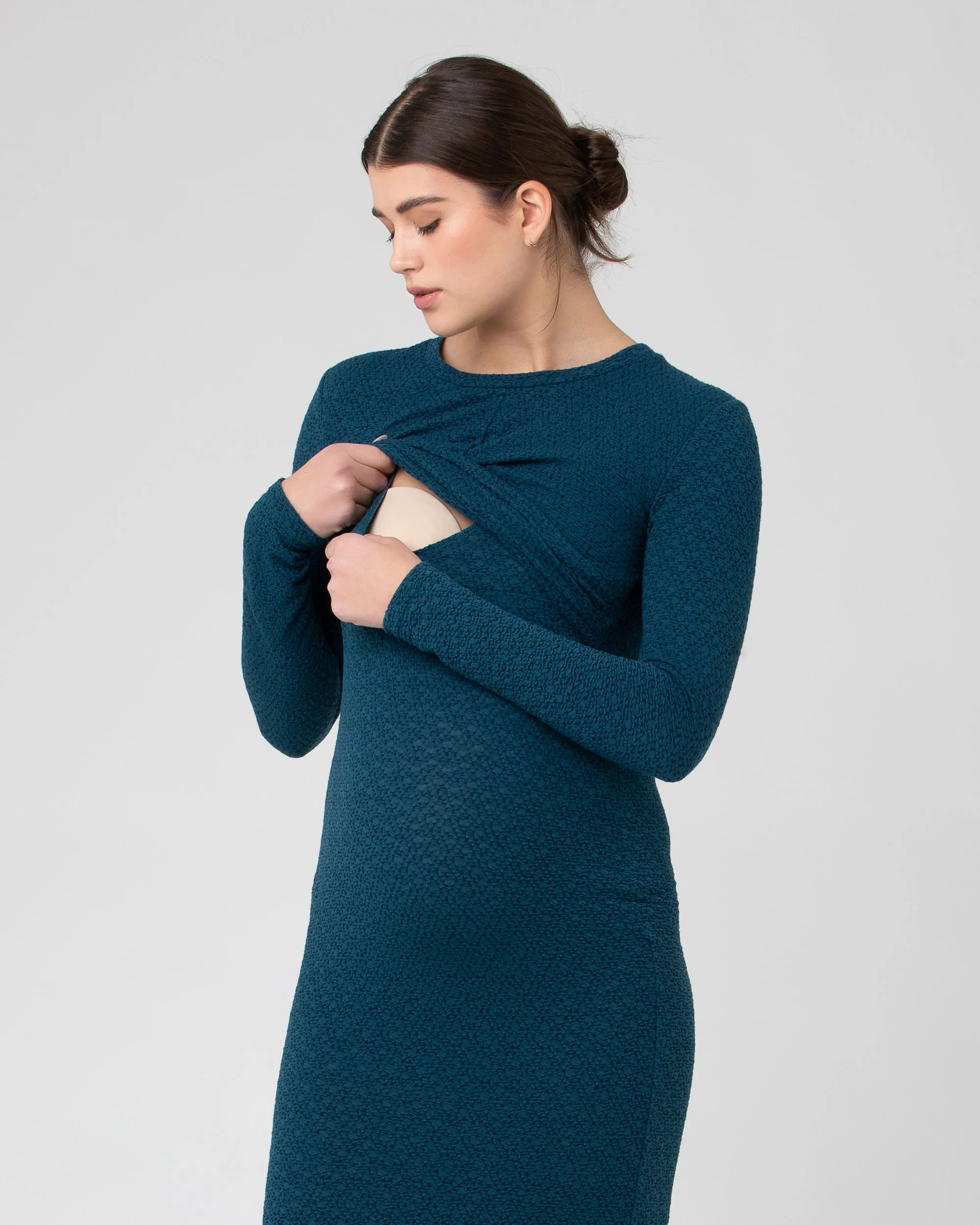 Lola Cross Front Nursing Dress Peacock no underwire