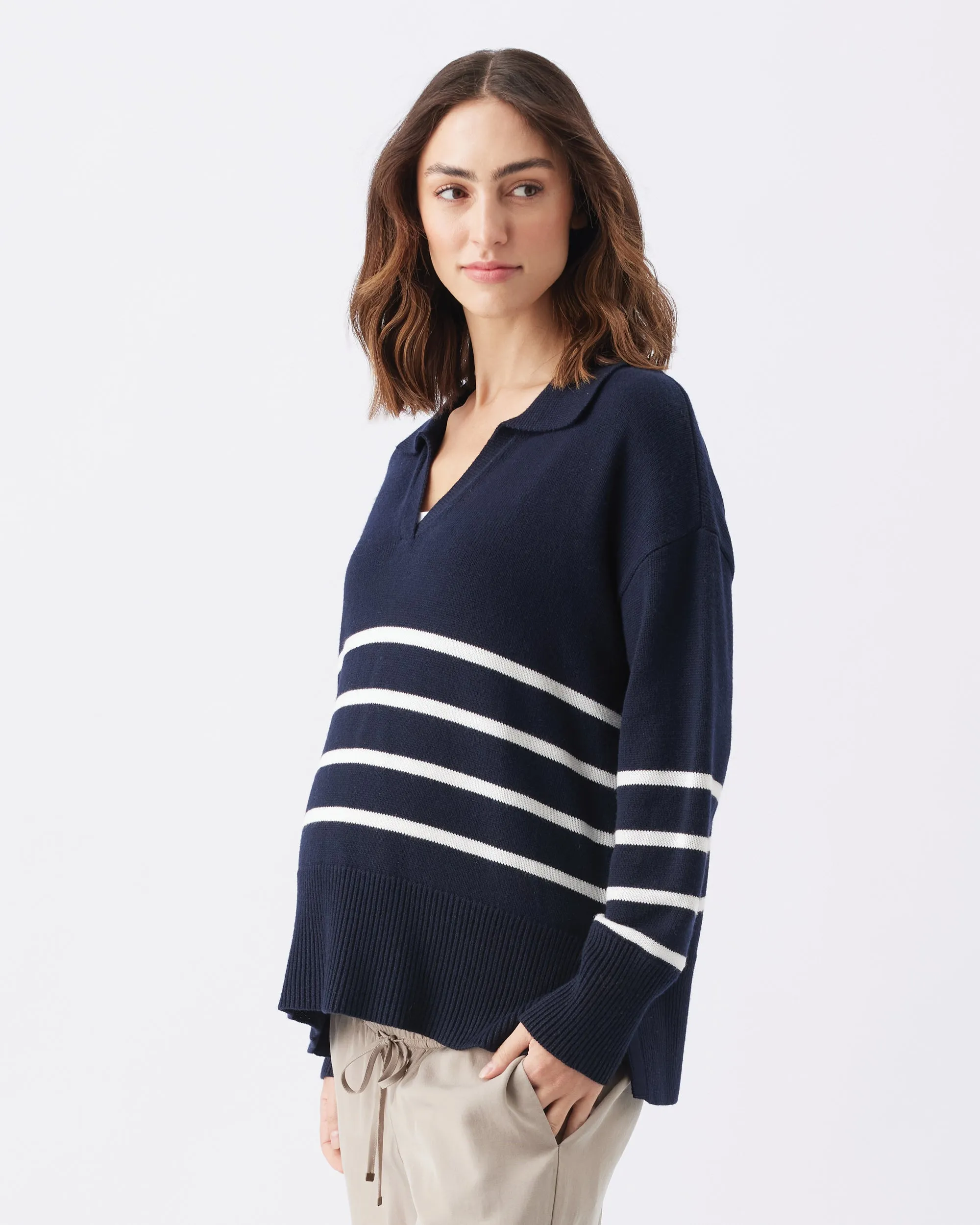 Lori Nursing Knit  Navy / White all body types