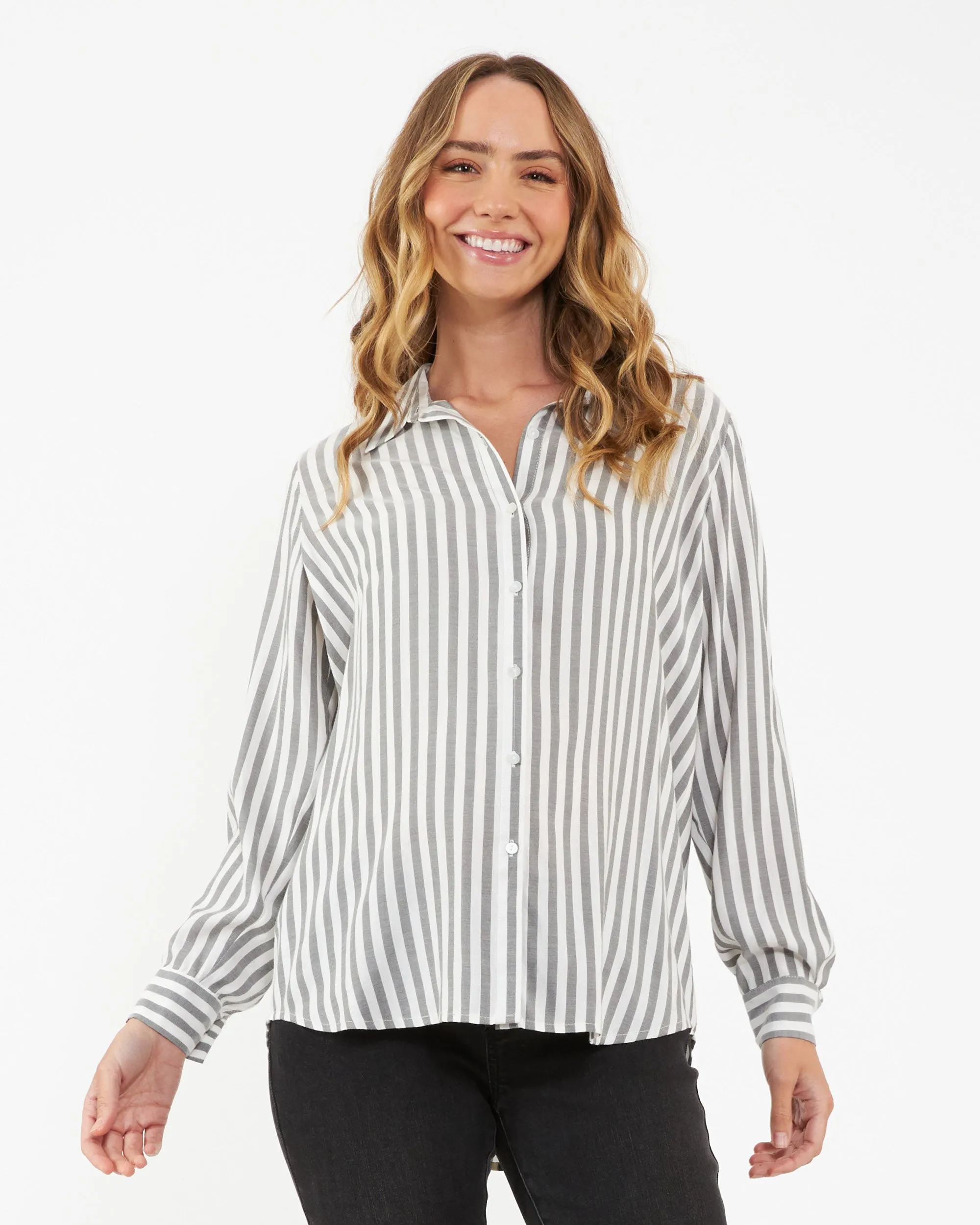 Lou Stripe Shirt  Black / White Nursing Pajamas