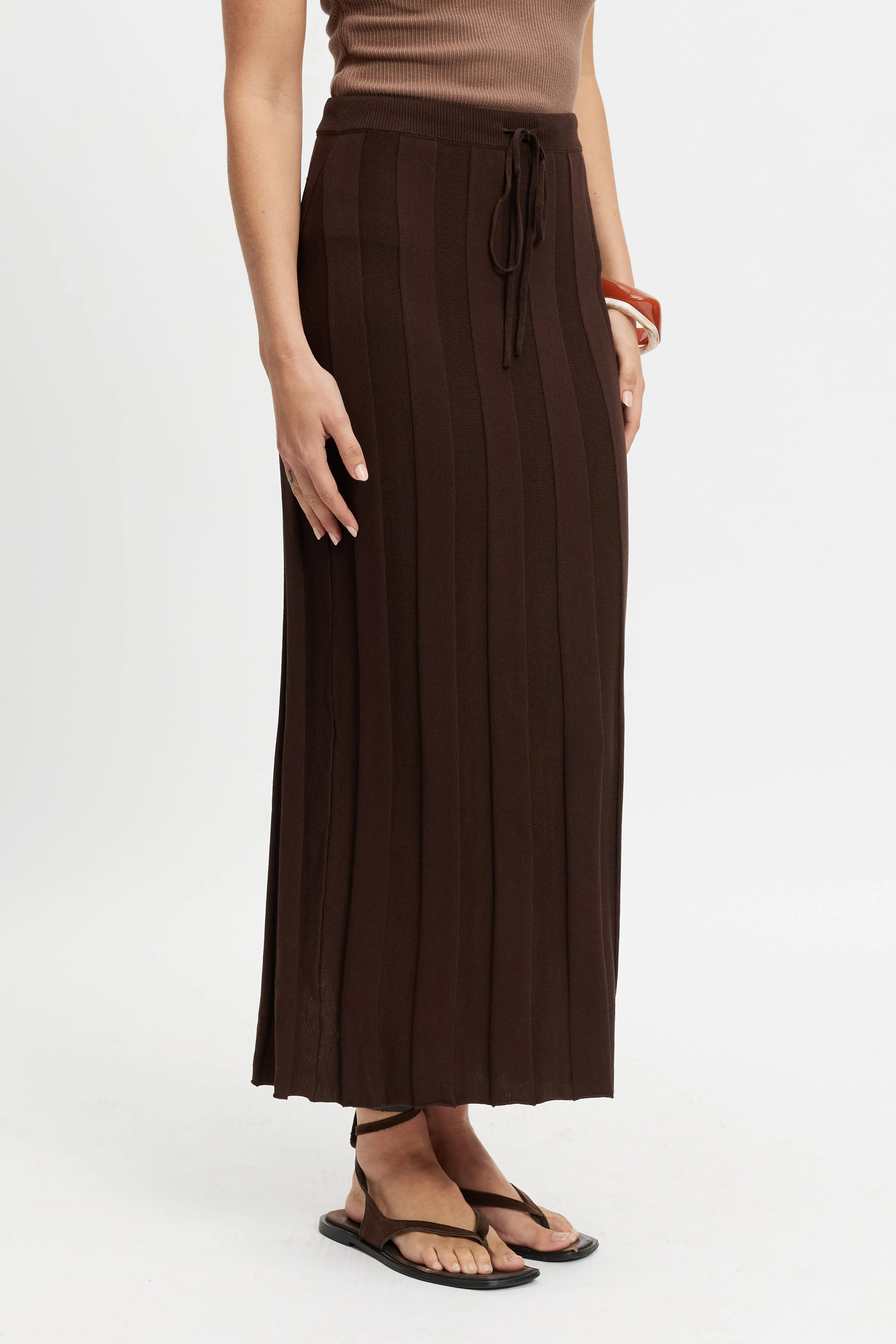 Pocket Design Lulu Column Knit Midi Skirt - Chocolate