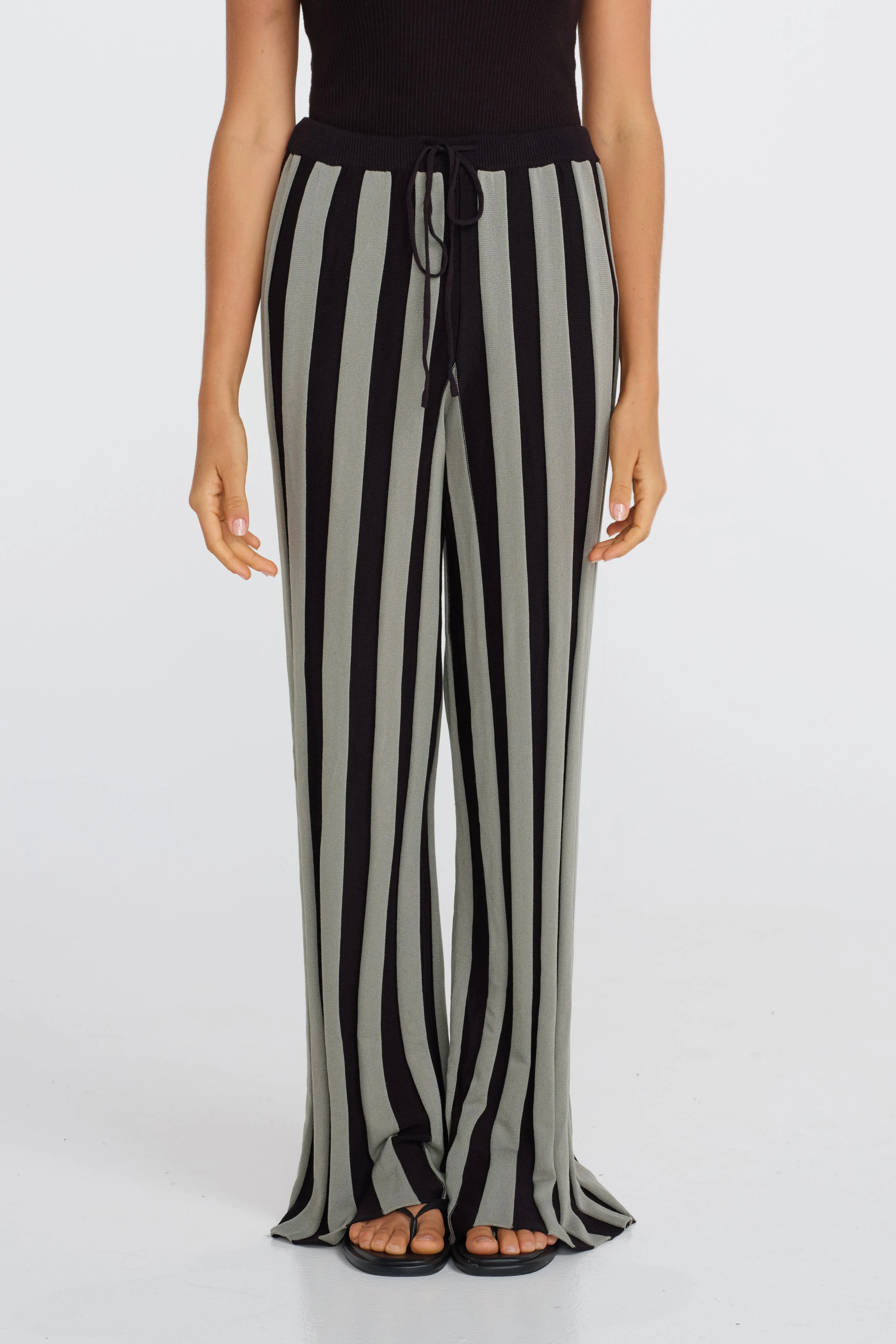 Lulu Stripe Knit Pants - Black / Khaki footless design postpartum belt