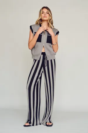 Lulu Stripe Knit Pants - Black / Khaki tummy support