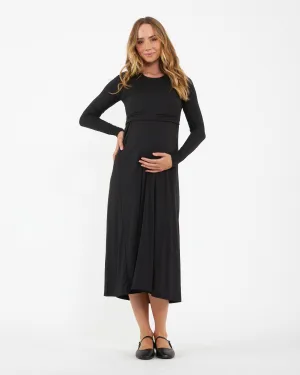 Luxe Knit A-Line Nursing Dress Black Fitted Style