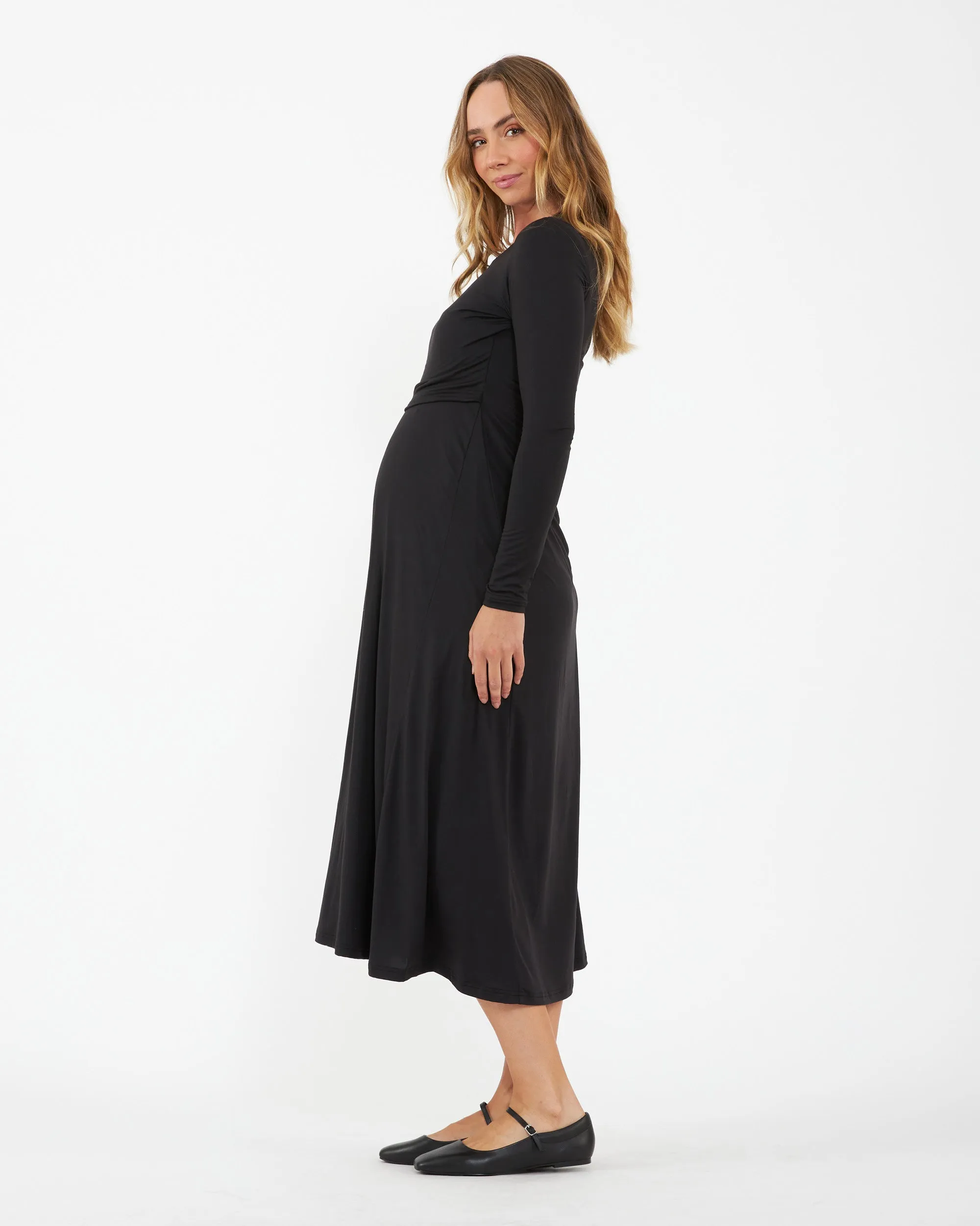 Luxe Knit A-Line Nursing Dress Black plus size maternity Luxury Feel