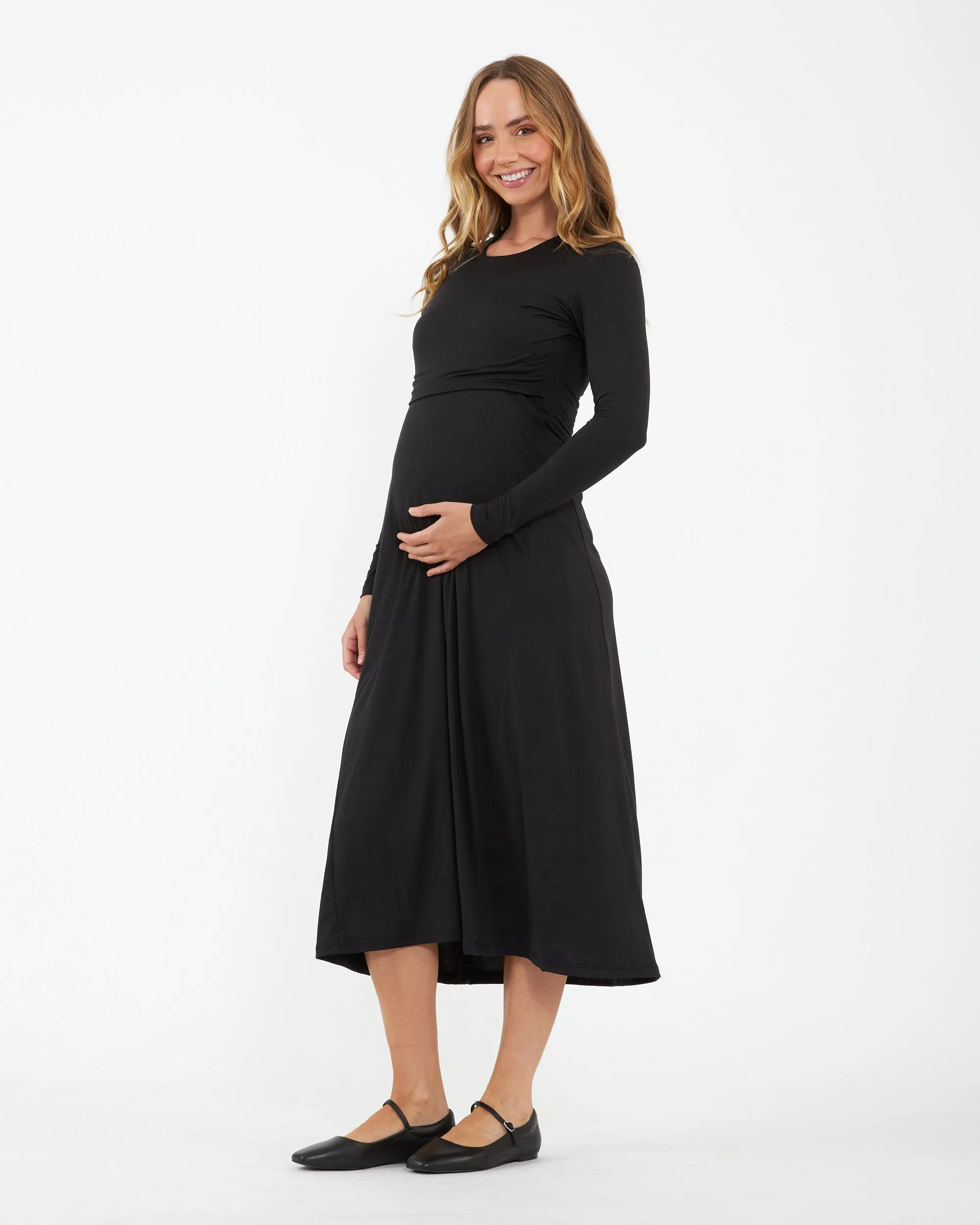 Organic Cotton Full Coverage Luxe Knit A-Line Nursing Dress Black