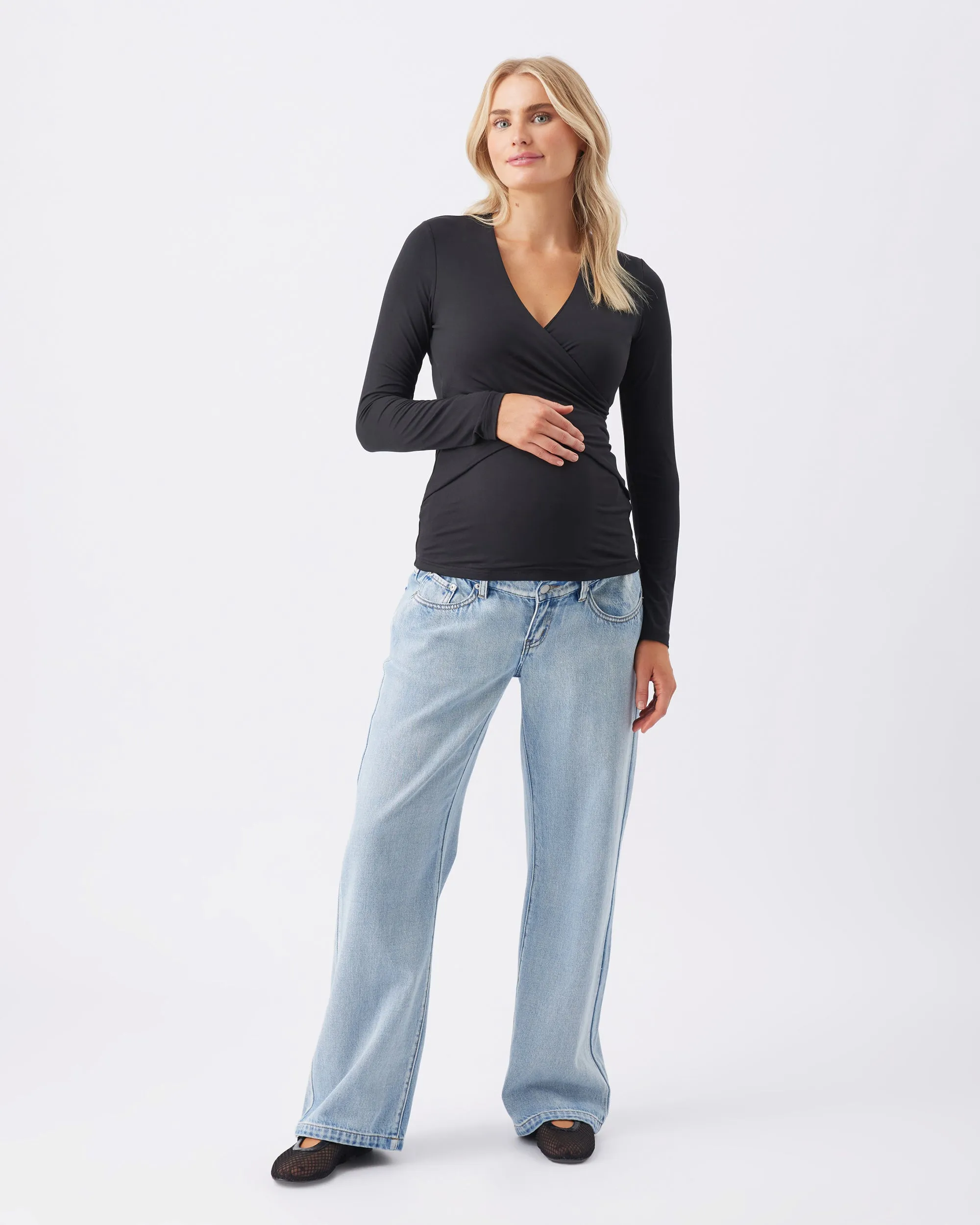 Luxe Knit Embrace Nursing Top Black Roll-Up Sleeves