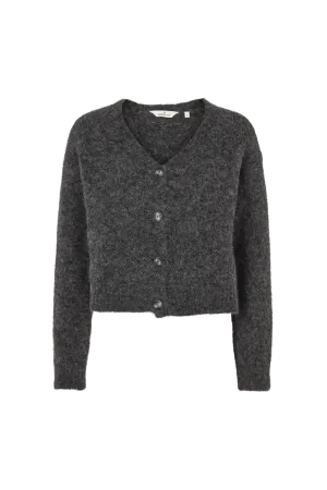 Loopwheel Construction Ribbed Structure Magna Cardigan - Dark Grey Mel.