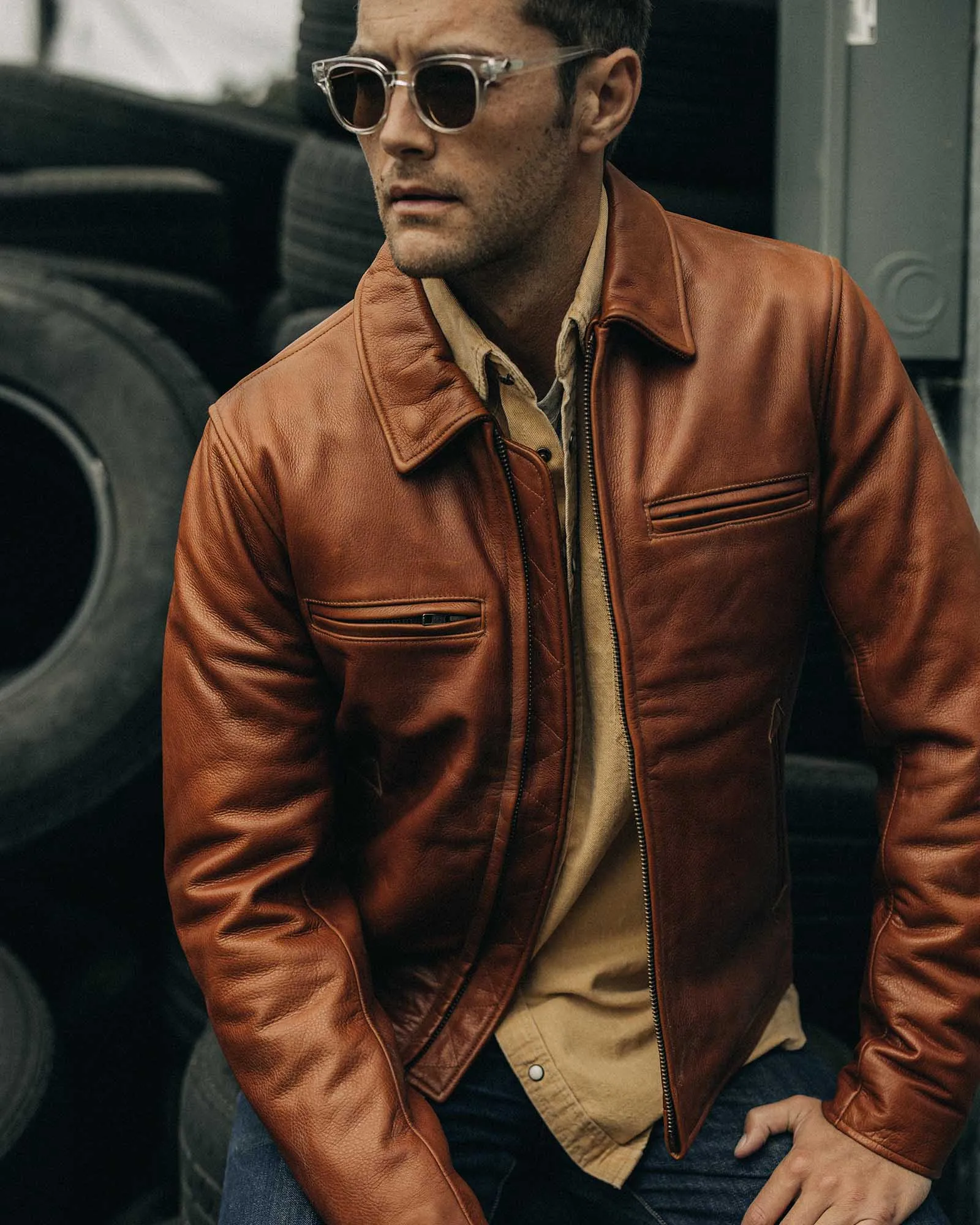 Bonded Seam Technology Eco Friendly Textile The Moto Jacket in Whiskey Steerhide