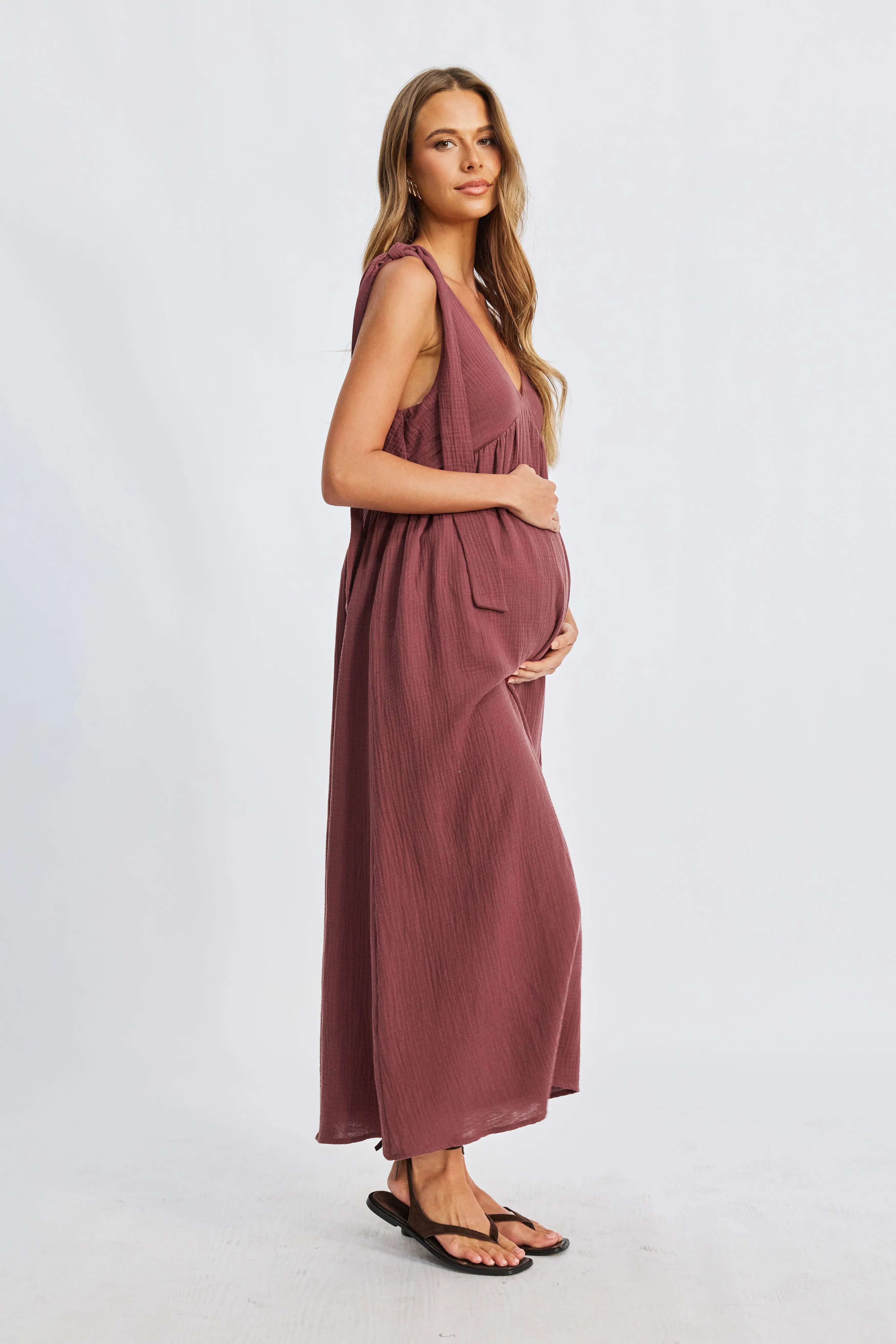 plus size maternity Mallorca Babydoll Midi Dress - Mulberry