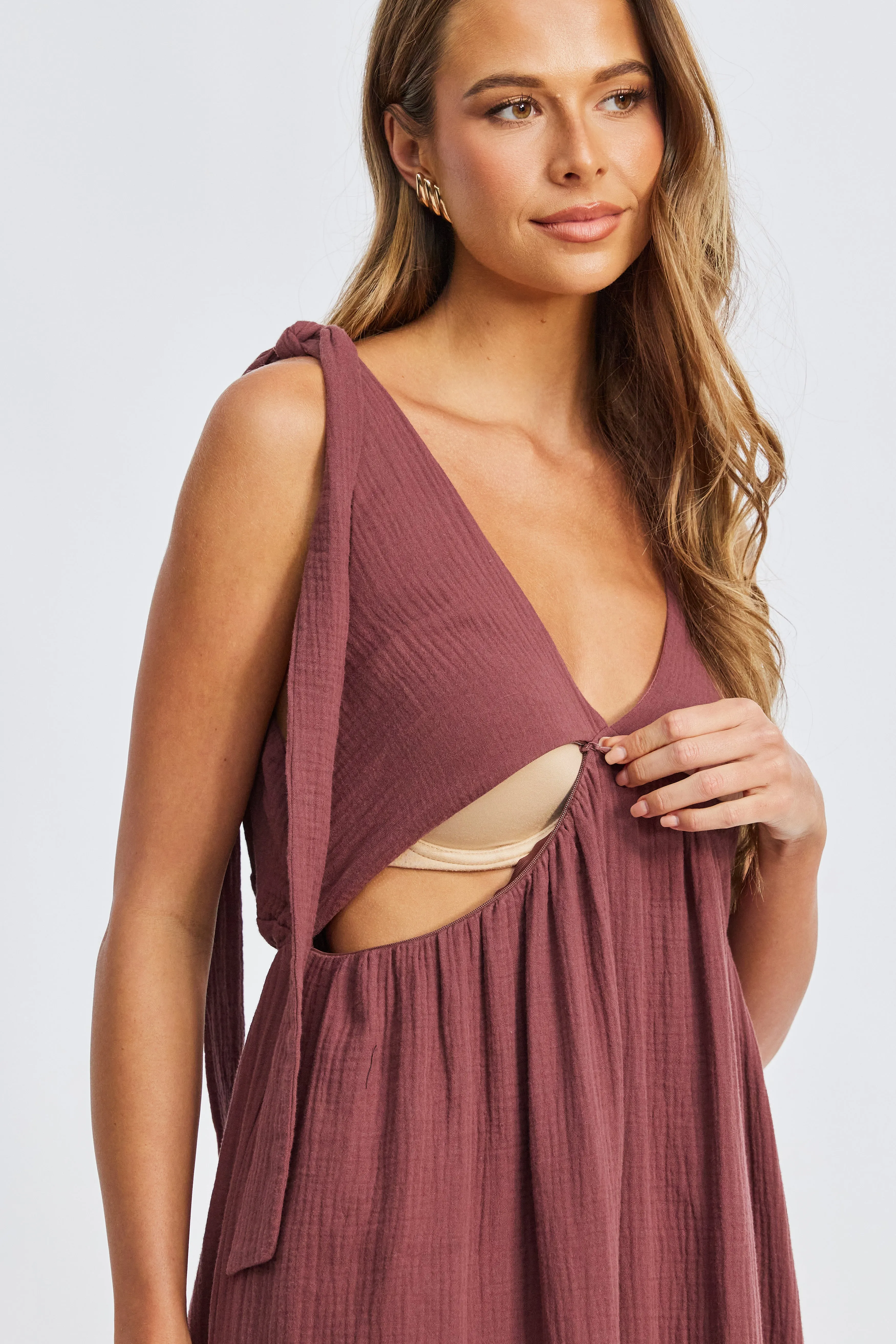 Mallorca Babydoll Midi Dress - Mulberry supportive belt Skin-friendly