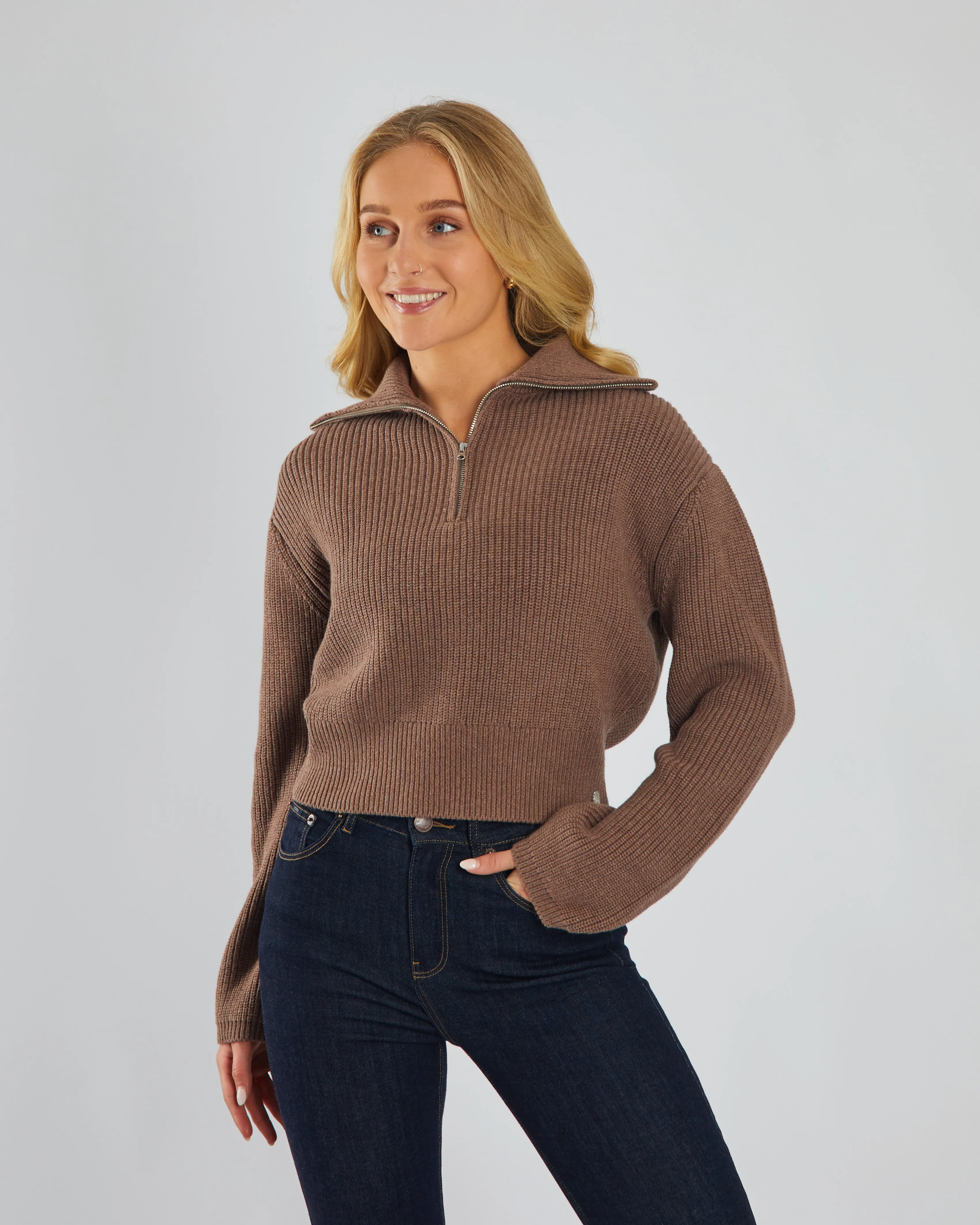 Marcelle Knit Mink Brown Melange FineGauge Knit
