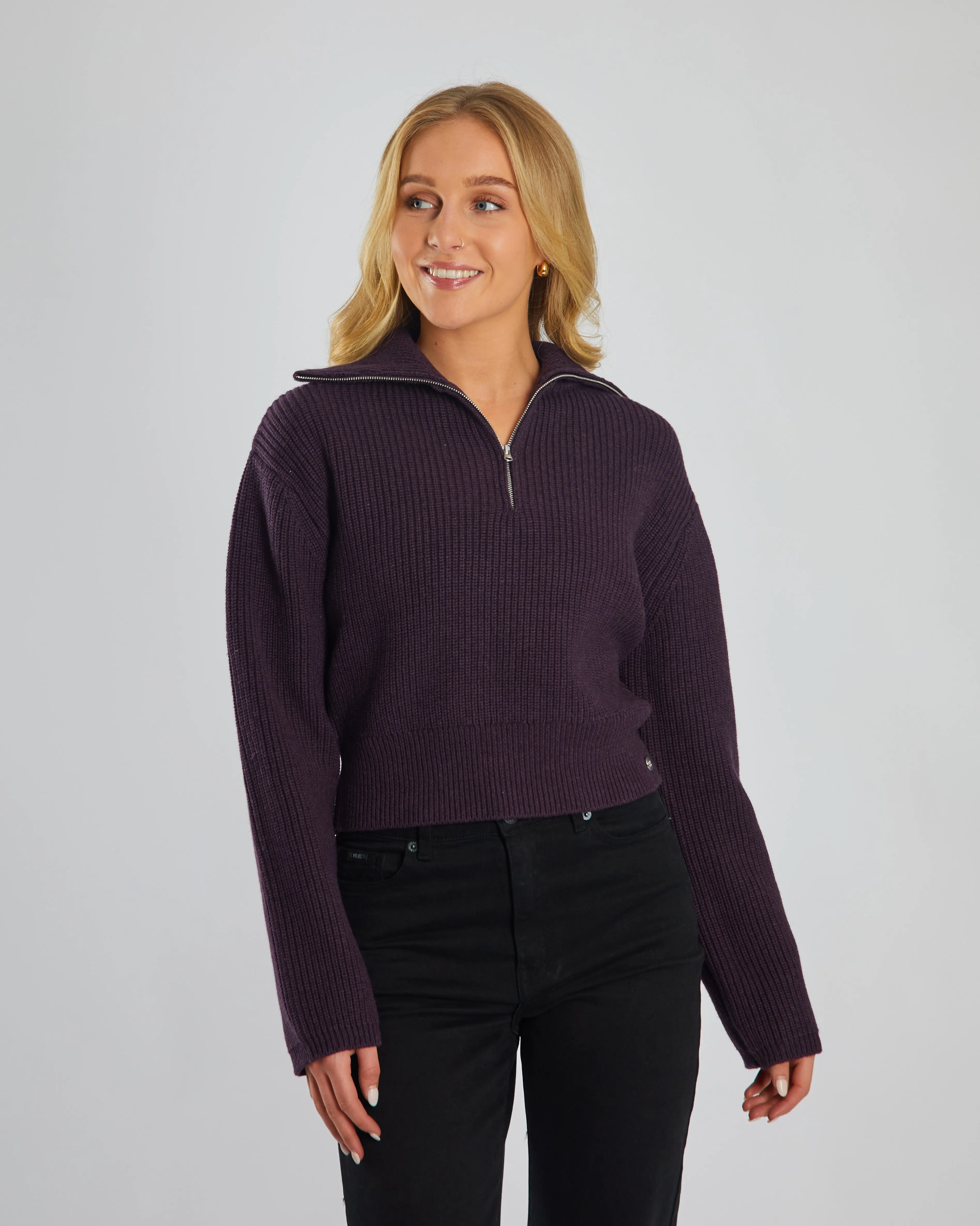 WaffleKnit Texture Garment Dyed Marcelle Knit Plum Perfect Melange