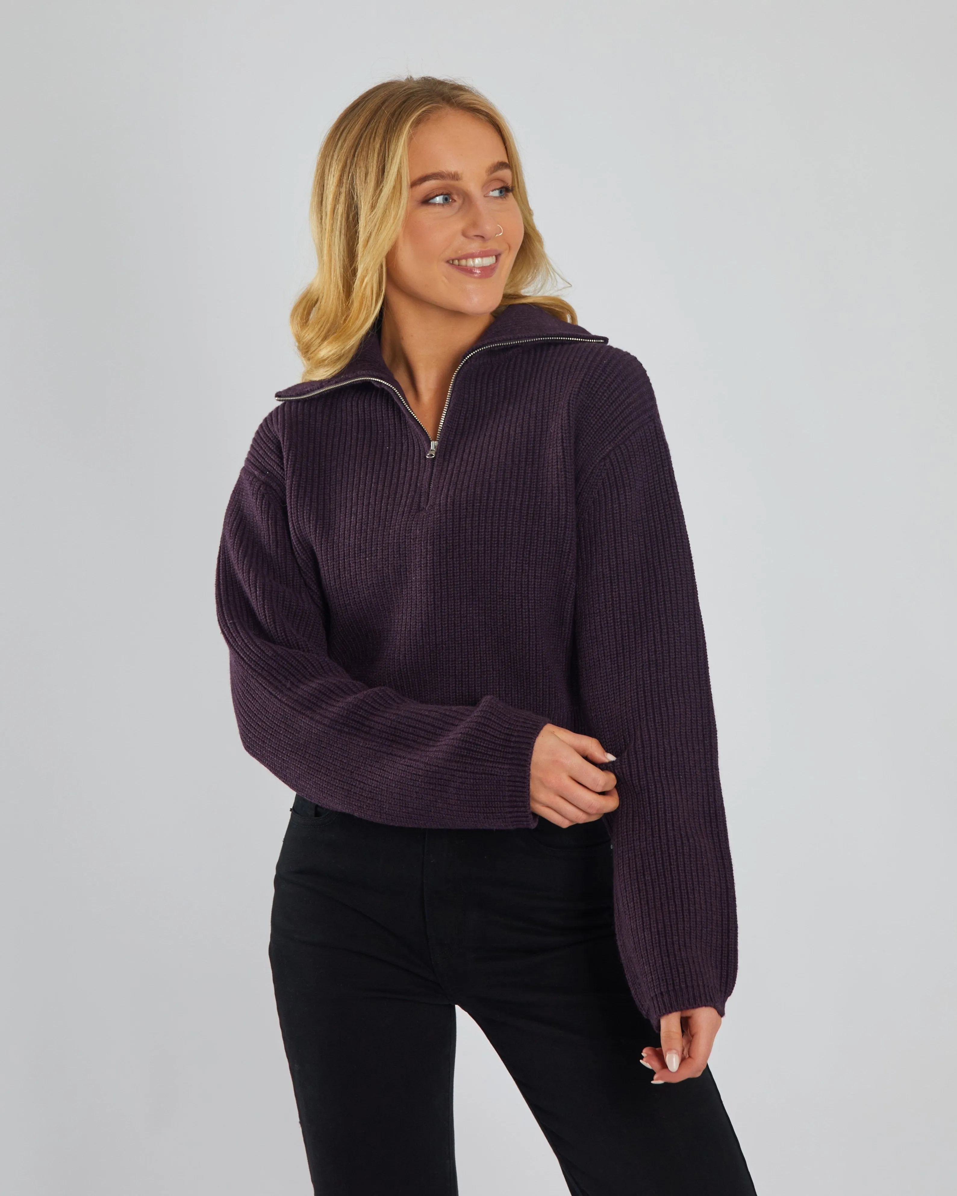 Marcelle Knit Plum Perfect Melange Layer Trend Seasonal Comforted